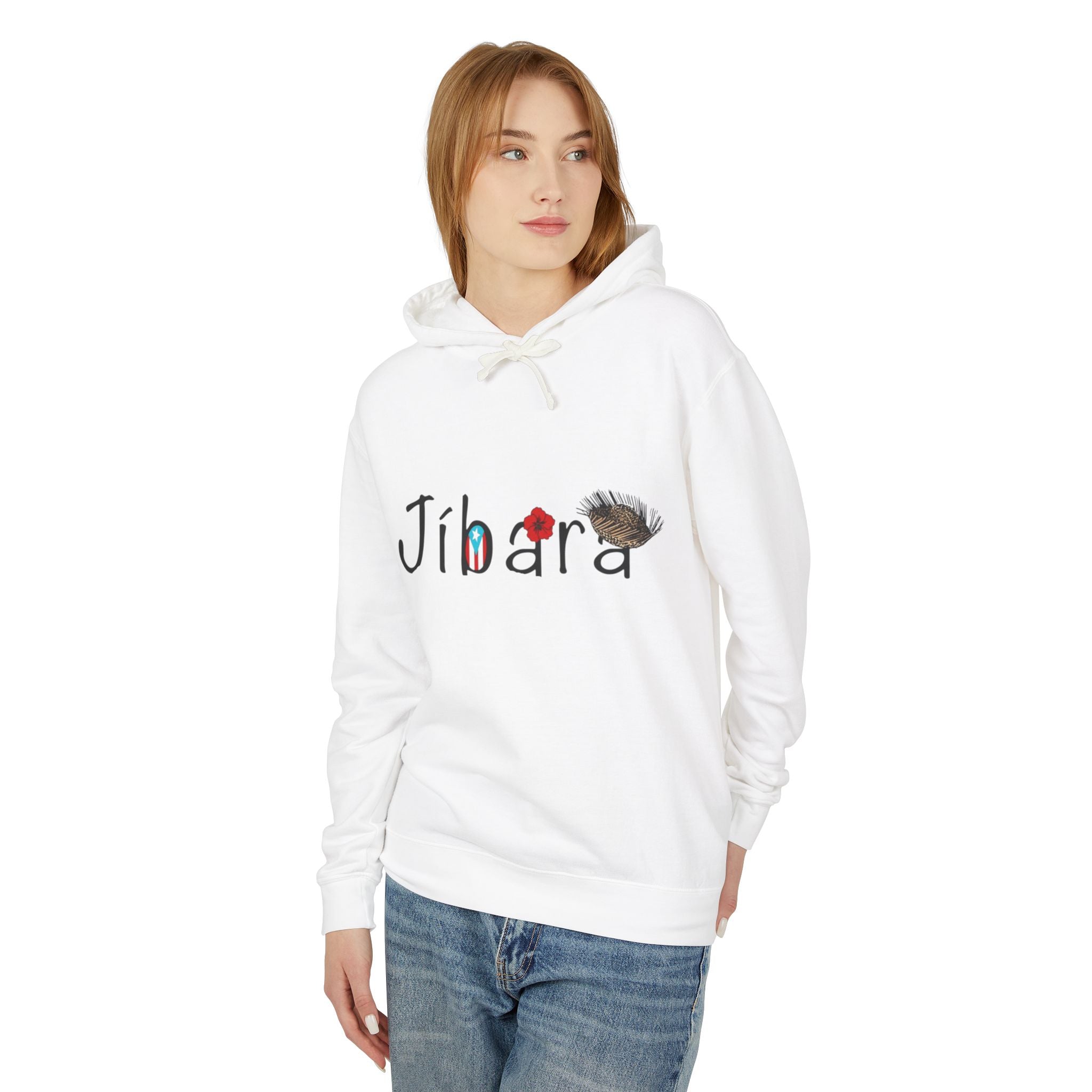 Jíbara Hoodie — Puerto Rican Heart Flag Lightweight Hooded Sweatshirt