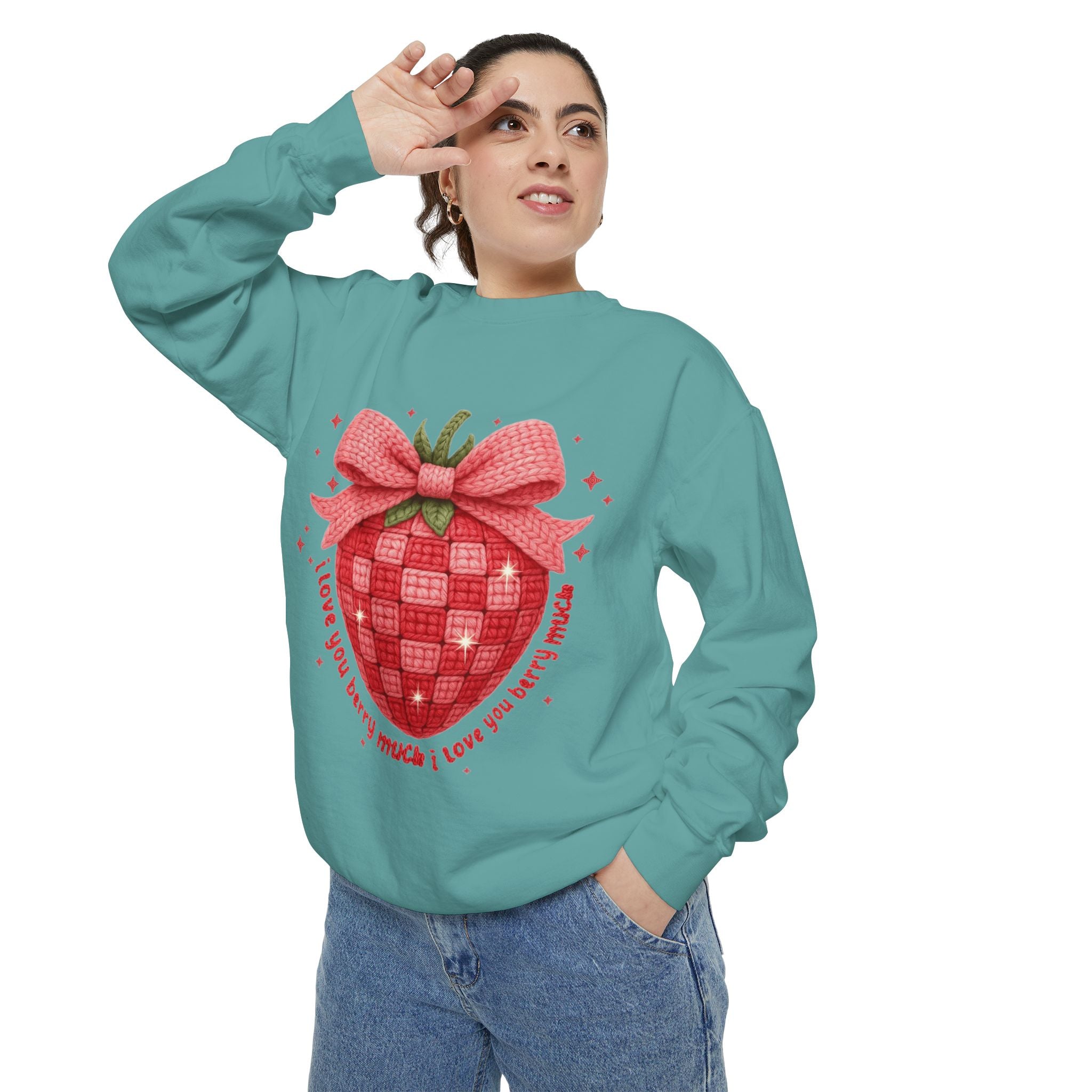 Strawberry Bow Sweatshirt  "I Love You Berry Much" Cute Valentine Pullover
