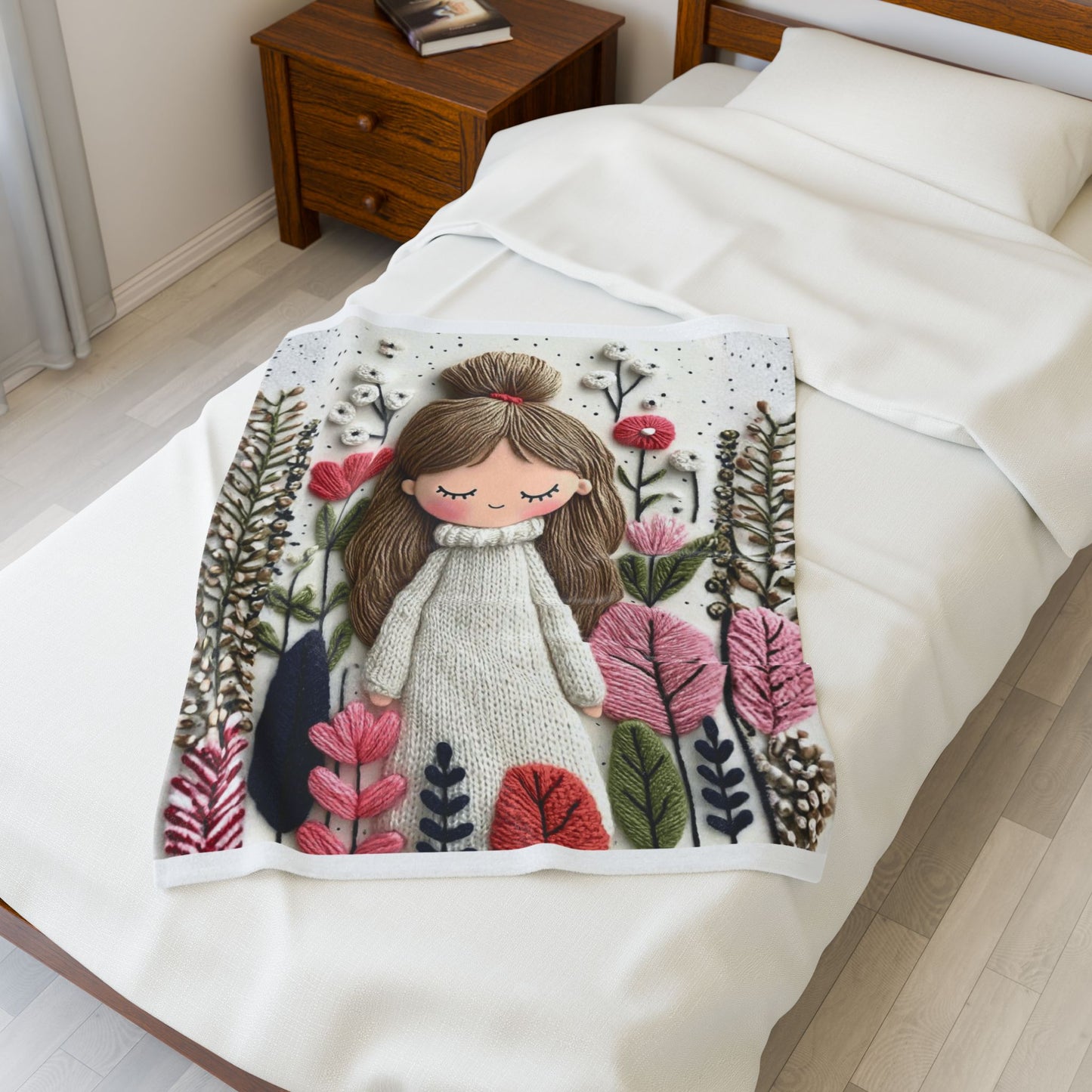 Plush Blanket — Cozy Girl in Floral Meadow Velveteen Throw