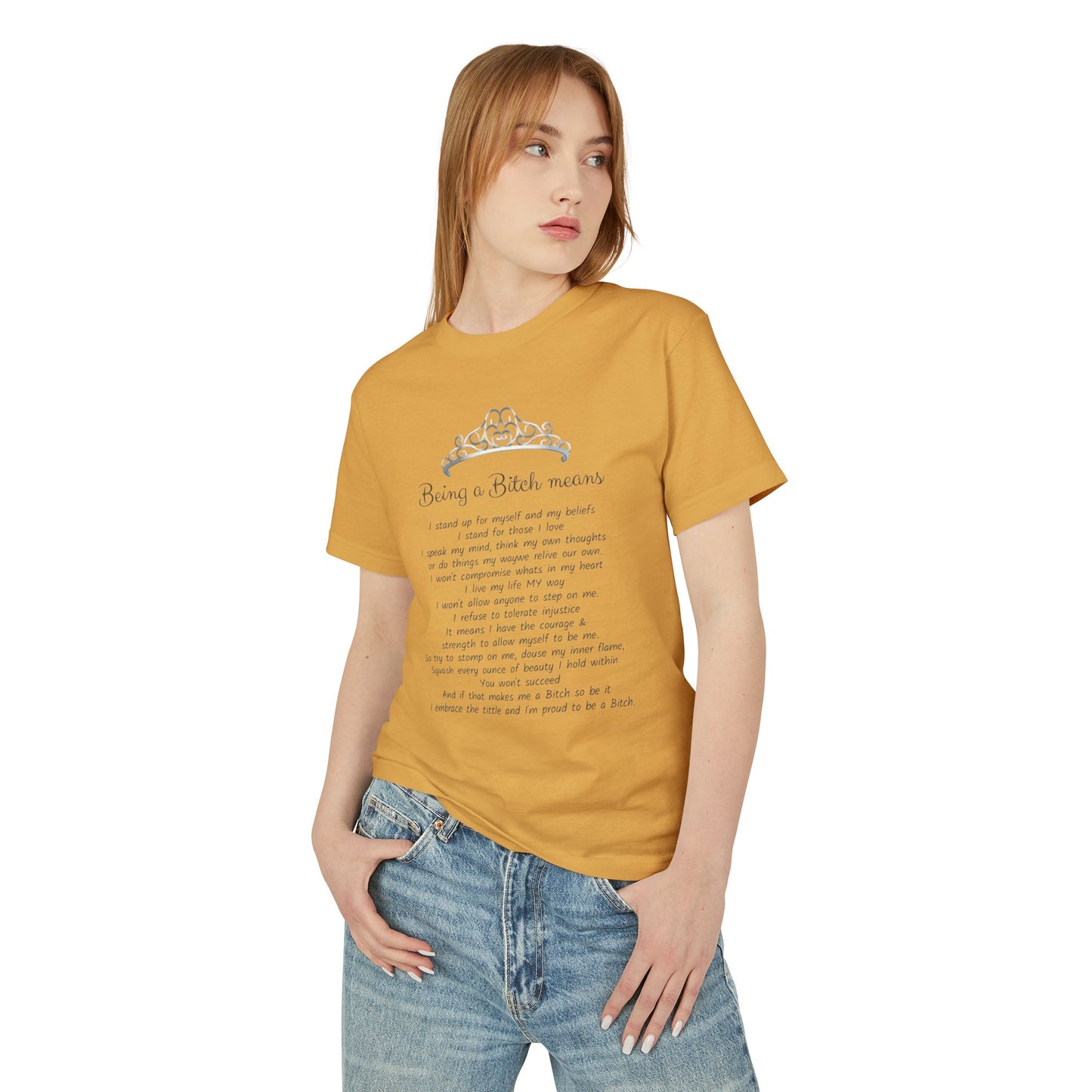 Statement Tee  "Being a Bitch Means" Script Poem Cotton T‑Shirt