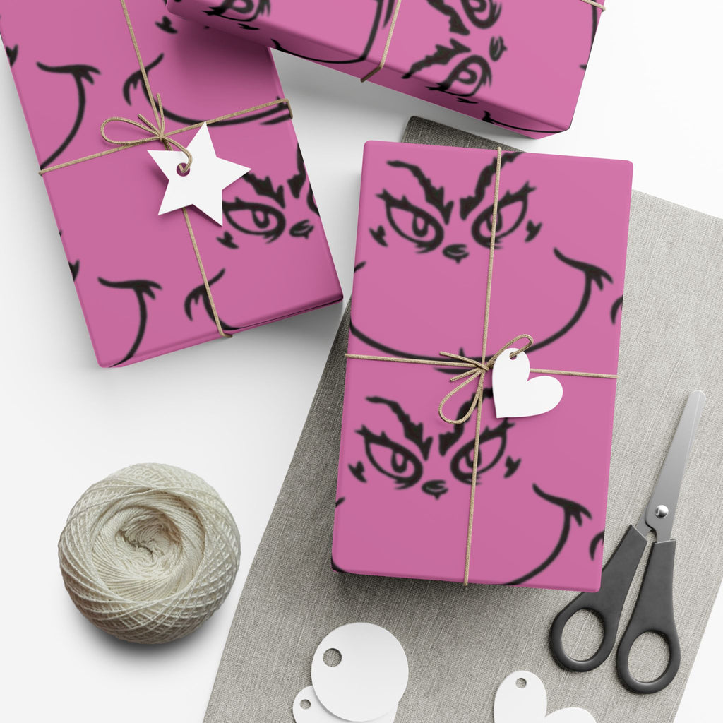 TheGrench Pink Botanical Gift Wrap Paper  Black Fern Pattern Wrapping Sheets