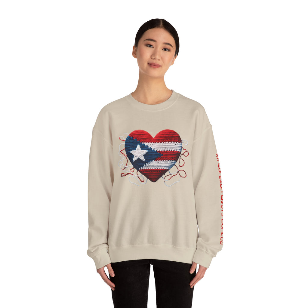 Puerto Rico Heart Crewneck Sweatshirt  Puerto Rican Flag Heart Knit Design