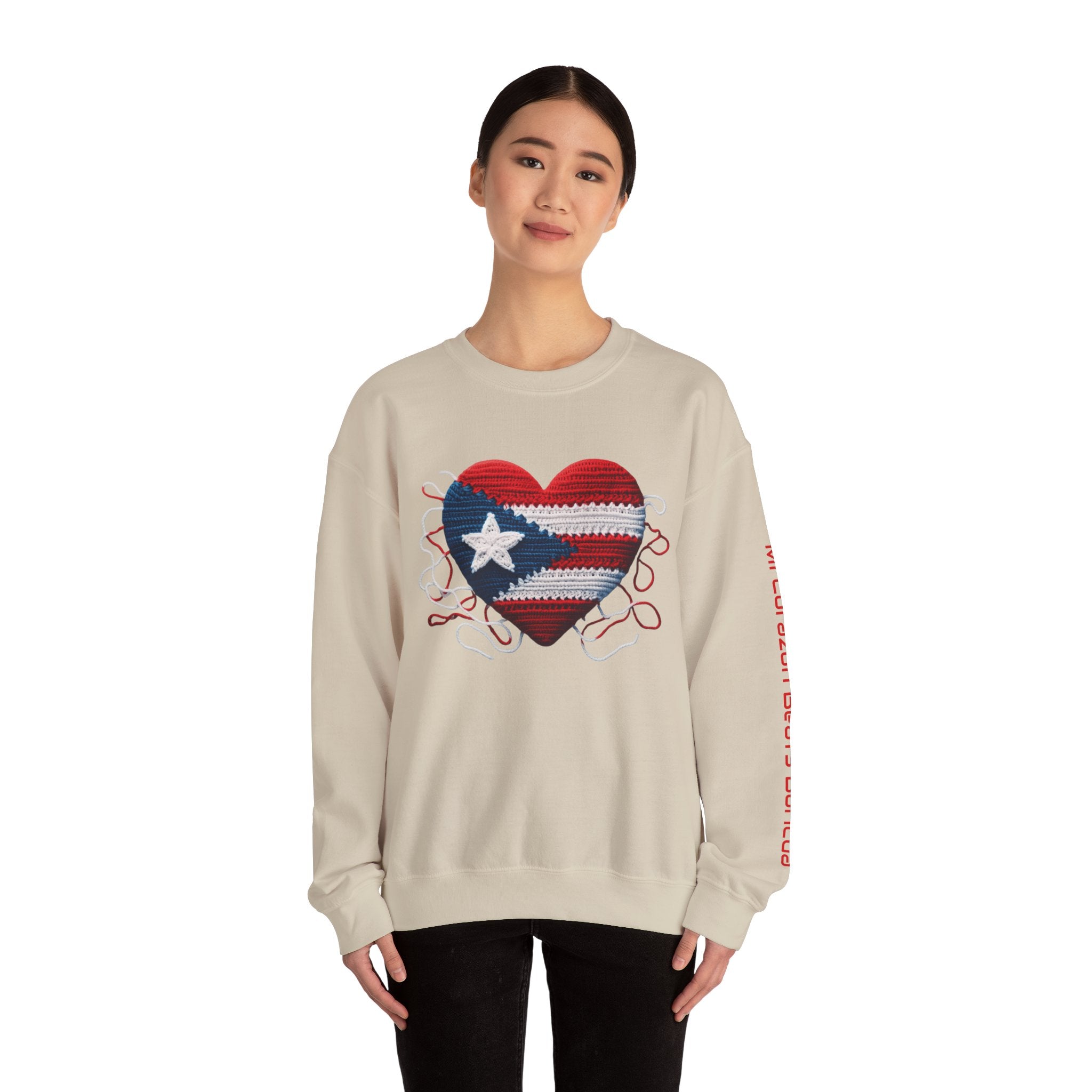 Puerto Rico Heart Crewneck Sweatshirt  Puerto Rican Flag Heart Knit Design