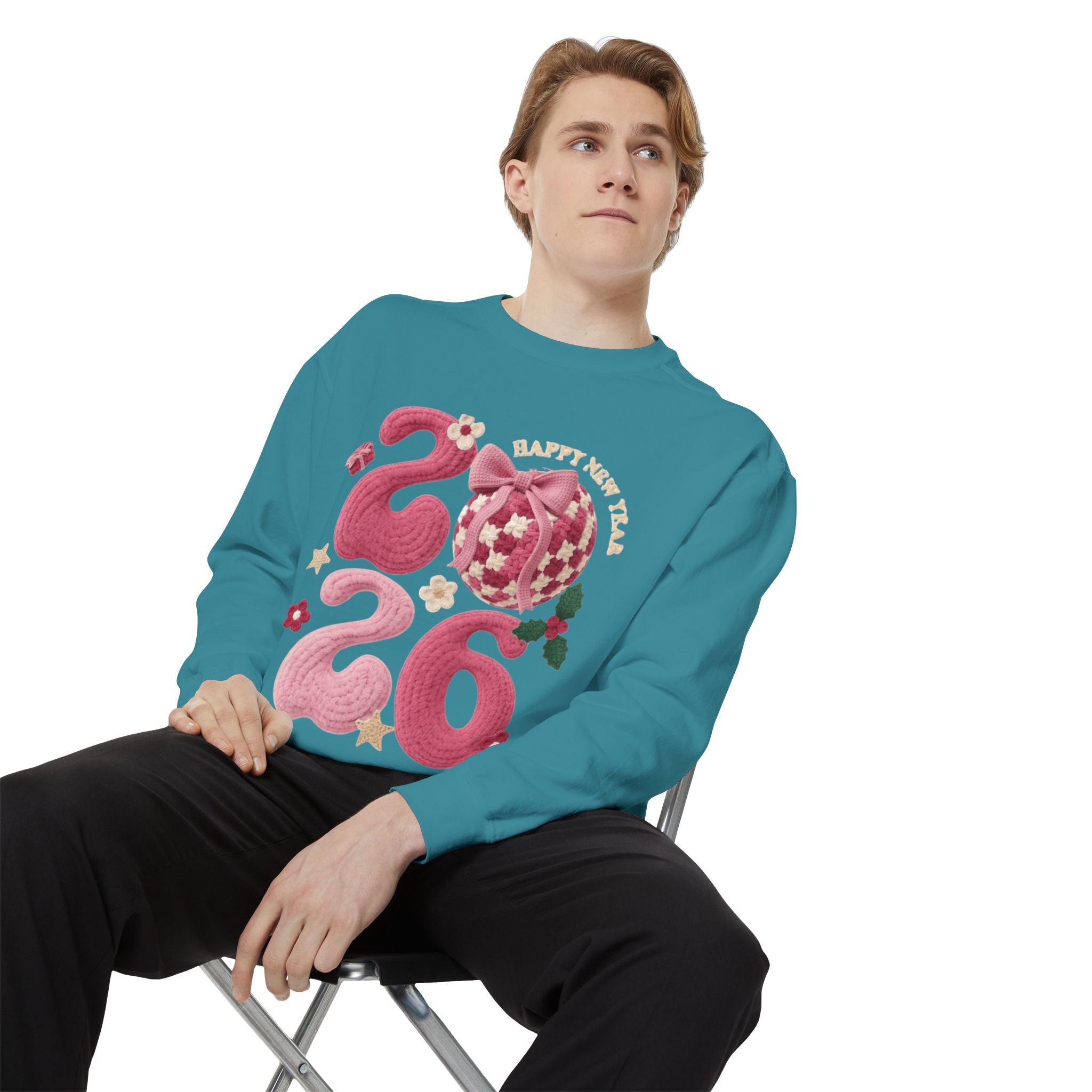 Happy New Year 2026 Sweater  Pink Festive Graphic Sweatshirt