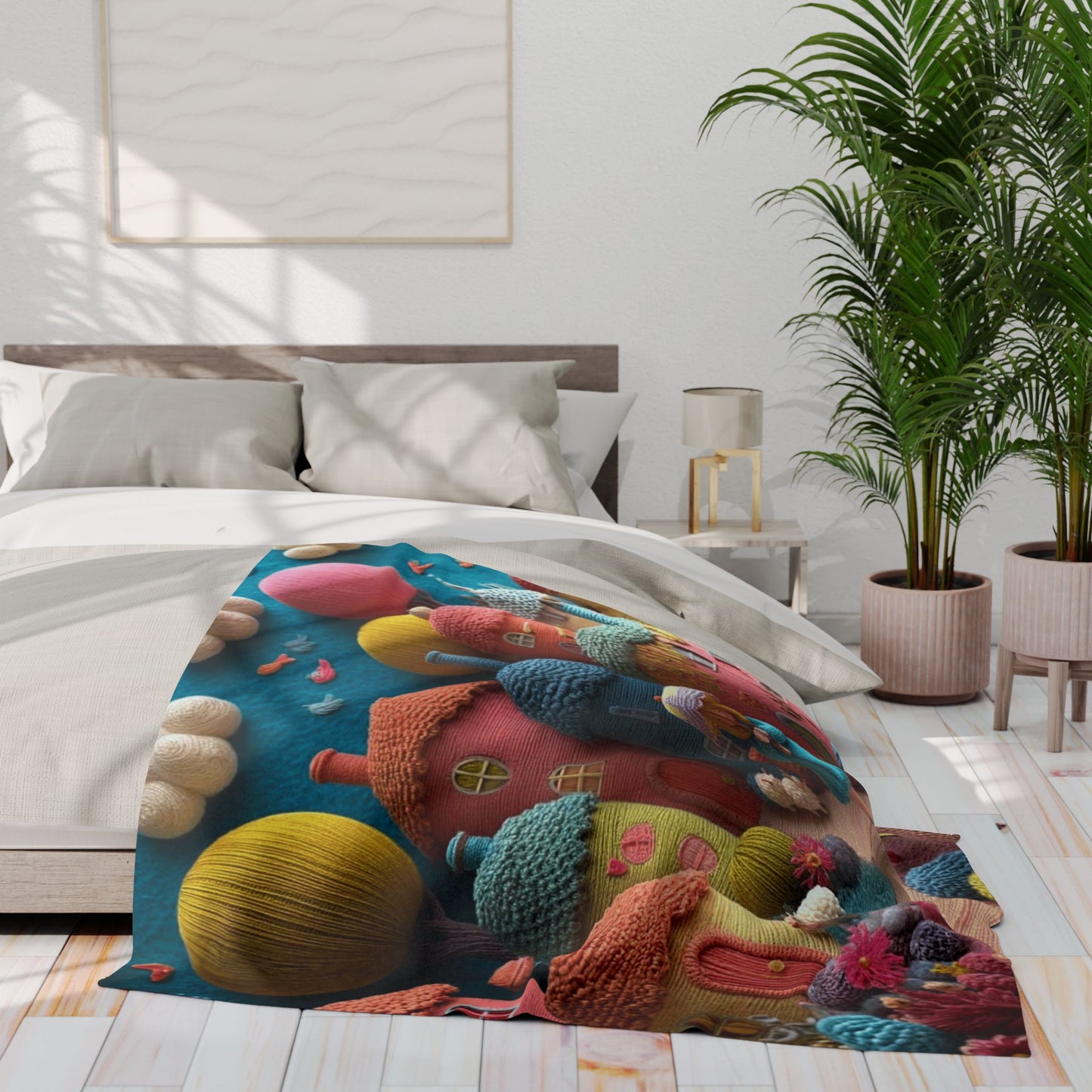 Whimsical Felt Village Fleece Blanket — Cute Cozy Throw for Kids & Nursery