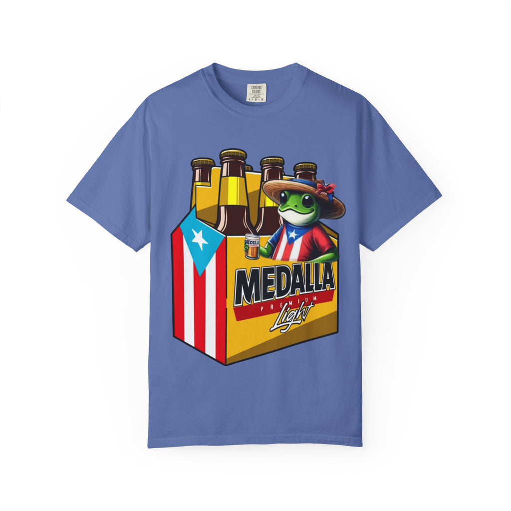 Medalla Light Puerto Rican Beer T-Shirt Coqui Frog Mascot Six-Pack Graphic Tee Puerto Rico’s Navidades