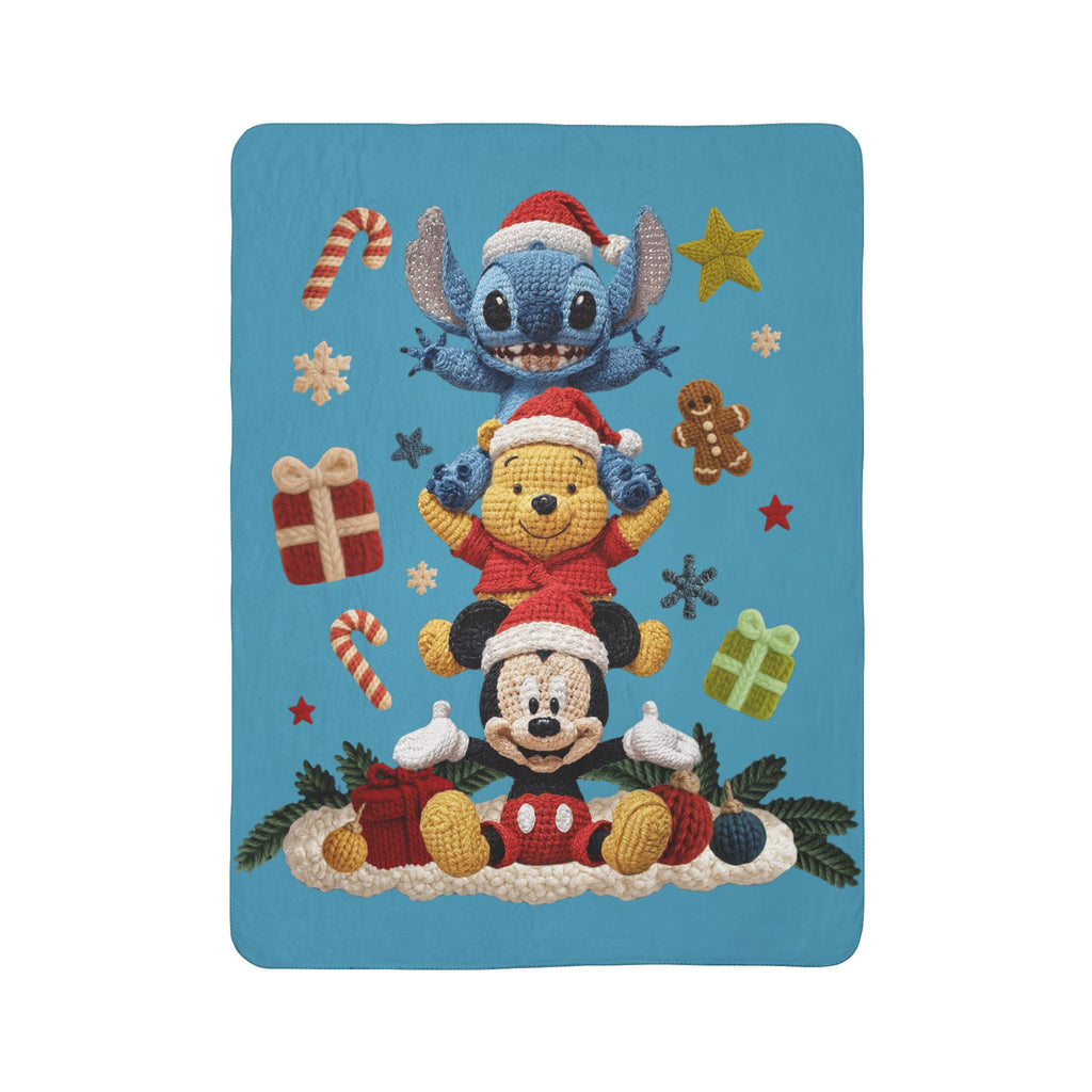 Winter Wonderland Cartoon Fleece Blanket Disney Holiday Plush Stack Fleece Sherpa Blanket  Mickey, Winnie & Stitch Christmas Throw