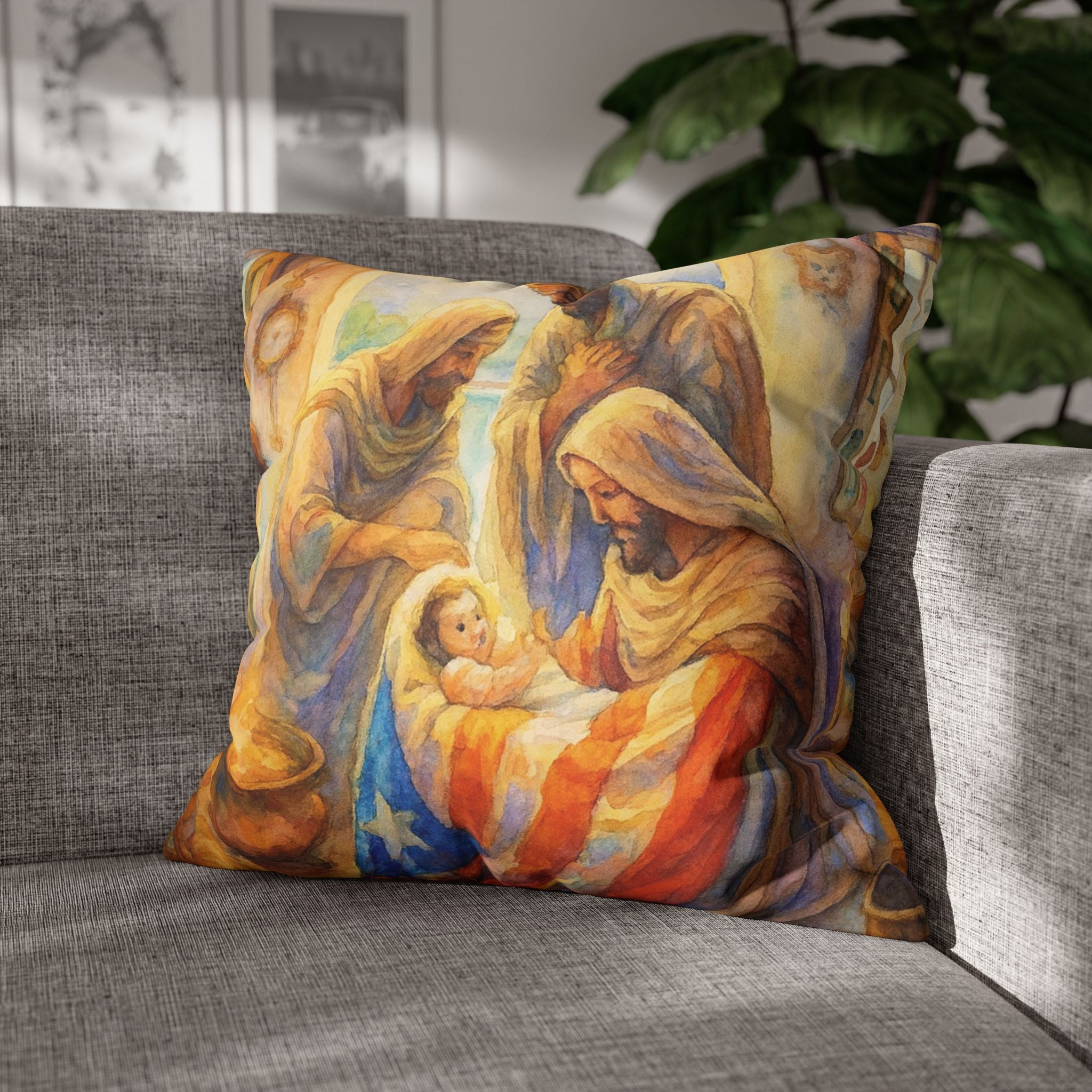 The Tree Kings with  Baby Jesus Decorative Pillow los Tres Reyes Magos Puerto Rico Culture Pillow