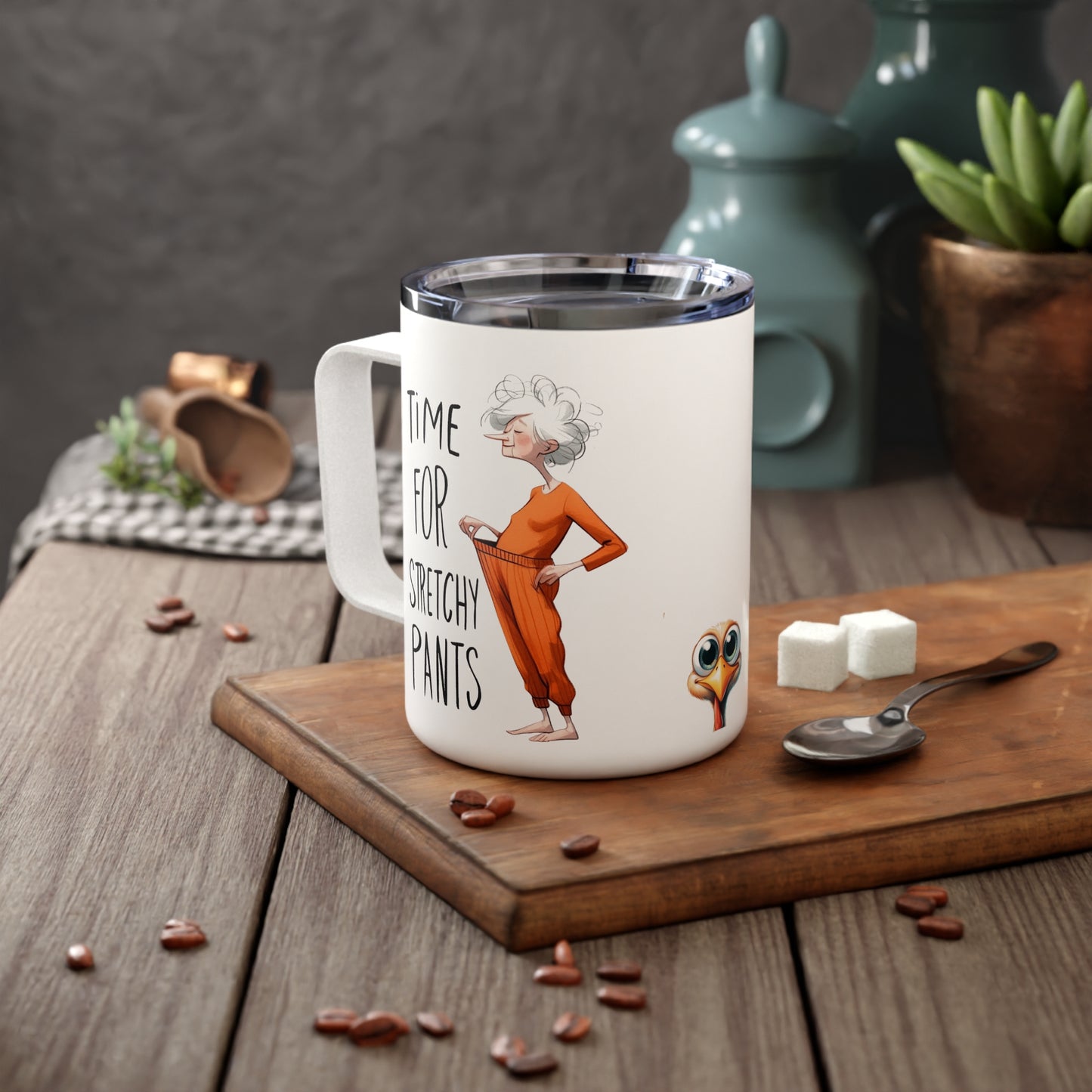 Funny Insulated Coffee Mug - 'Time for Stretchy Pants' Cozy Autumn Mug | Fall Aesthetic Drinkware | Warm & Cozy Coffee Cup
