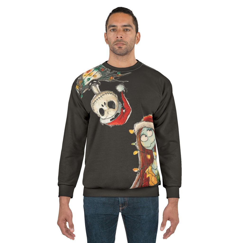 Gothic Christmas Sweatshirt — Festive Jack & Sally Holiday Crewneck cartoon-style Christmas artwork