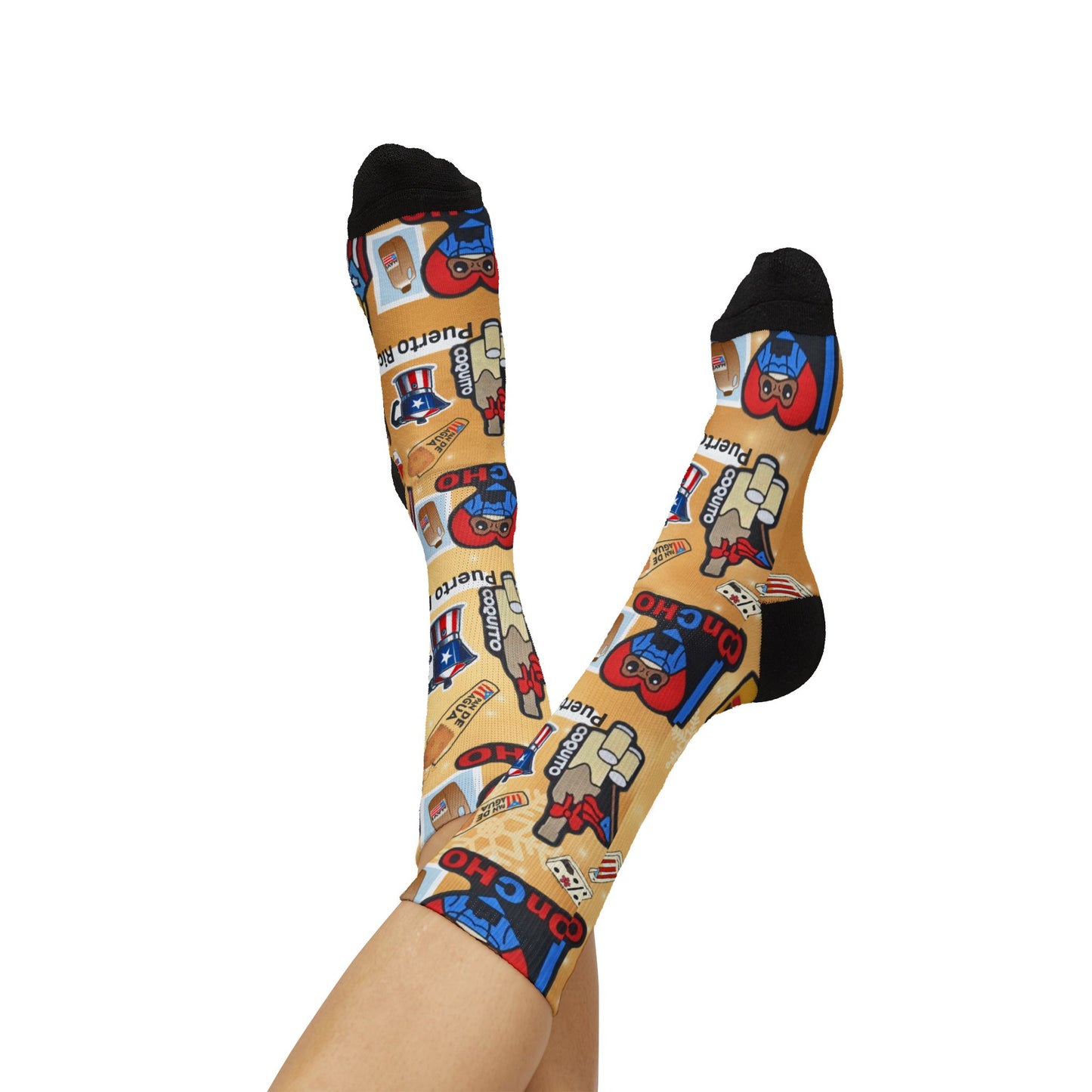 Puerto Rico Graphic Socks  Cute Island Icons Sublimation Crew Socks