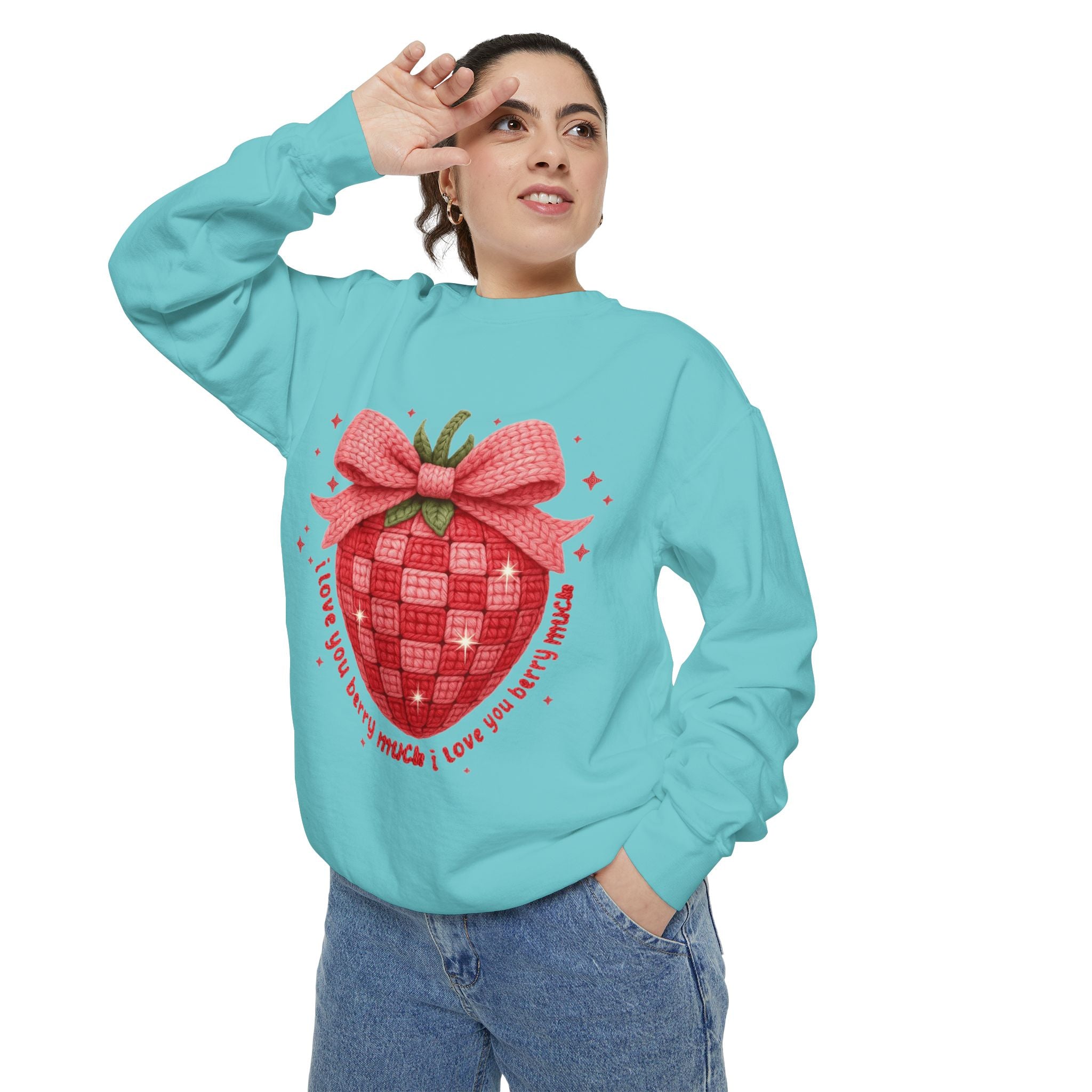 Strawberry Bow Sweatshirt  "I Love You Berry Much" Cute Valentine Pullover