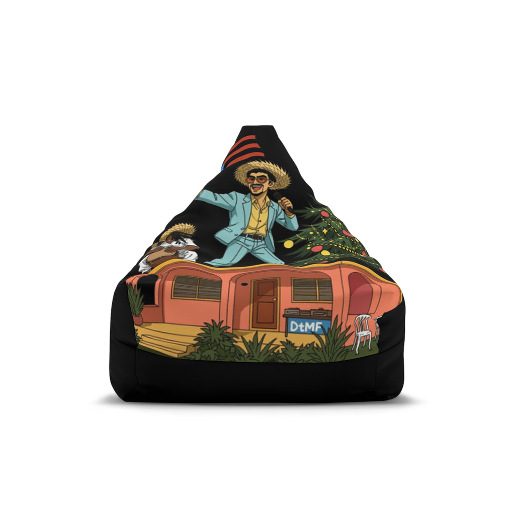 Puerto Rico Navidades Benito Bean Bag Chair Cover  Retro Camper Vibes Graphic (Man in Straw Hat, Palm Trees & Trailer)