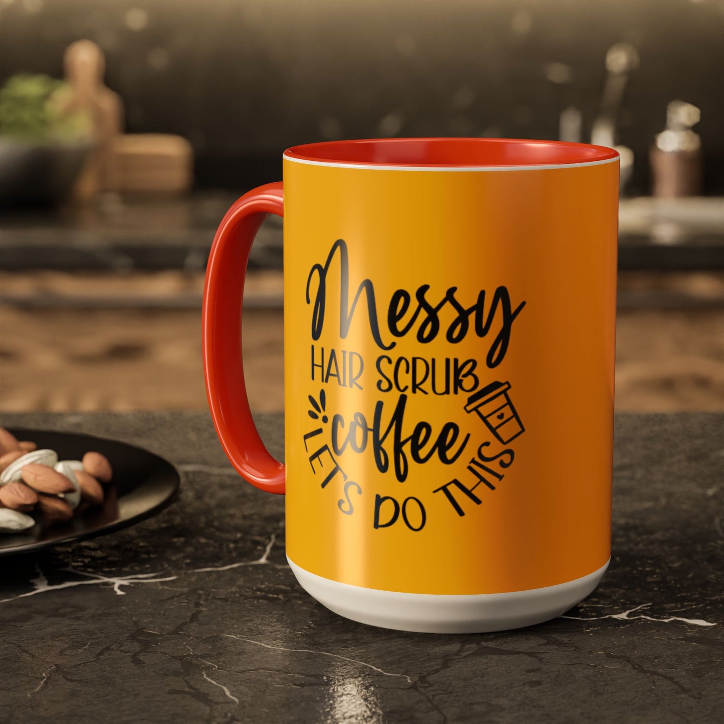 Holiday Coffee Cups with Festive Quotes & Designs Messy Hair Coffee Mug - Fun Yellow Ceramic Cup for Coffee Lovers