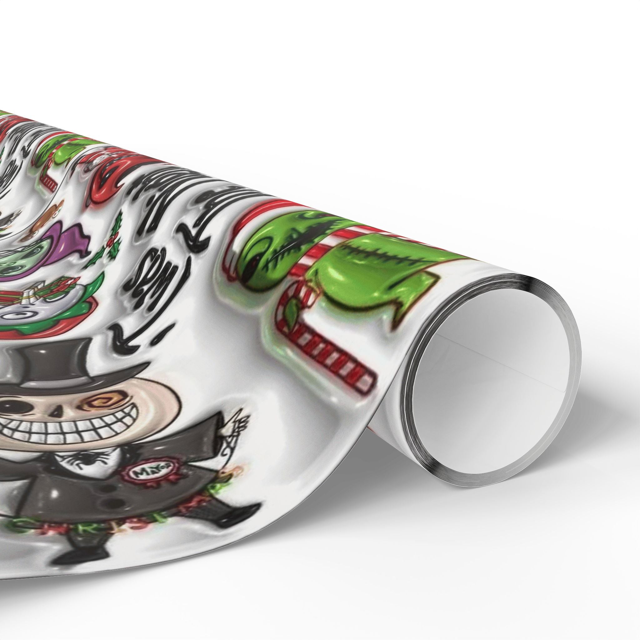 Christmas Character Wrapping Paper Roll — Cute Festive Santa & Skeleton Gift Wrap Whimsical Holiday Gift Wrap