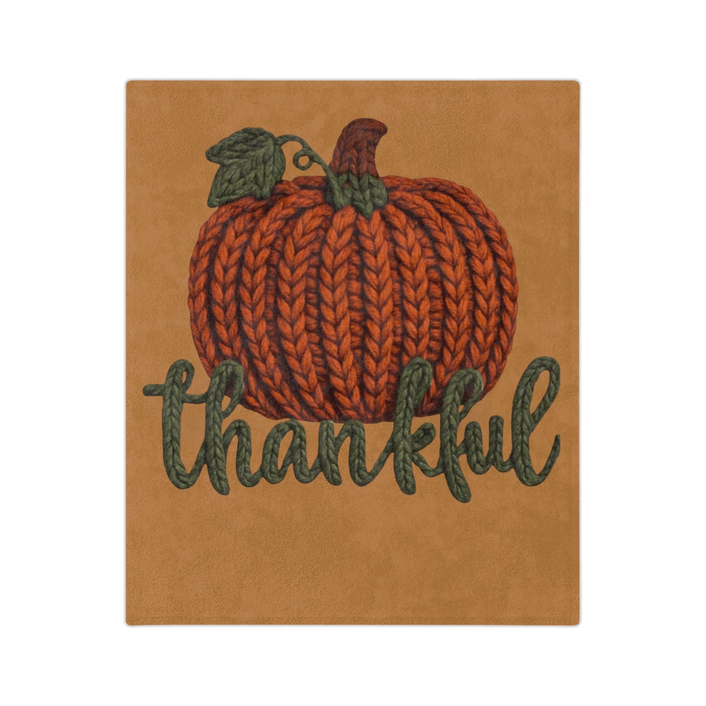 Holiday Christmas Blanket, Thankful Knit Pumpkin Velveteen Blanket