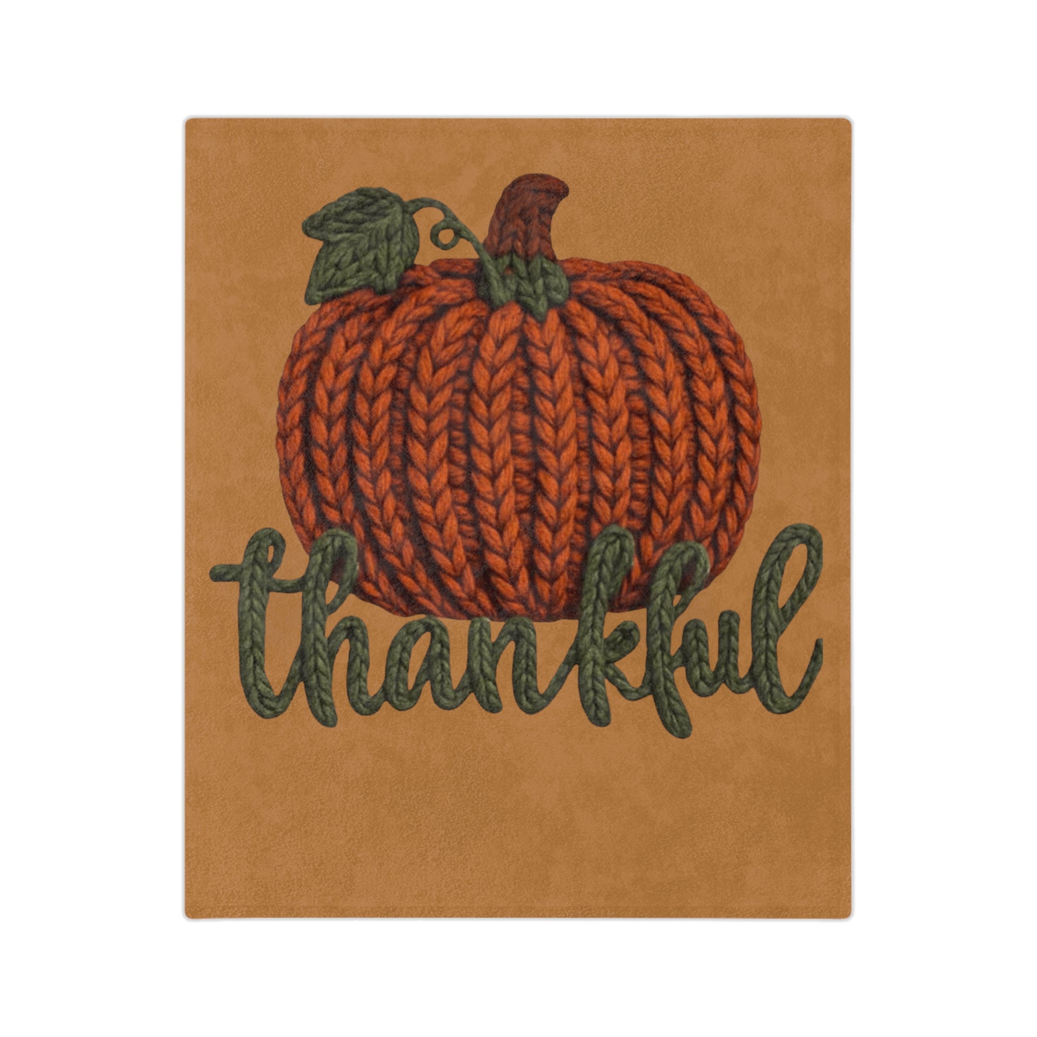 Holiday Christmas Blanket, Thankful Knit Pumpkin Velveteen Blanket