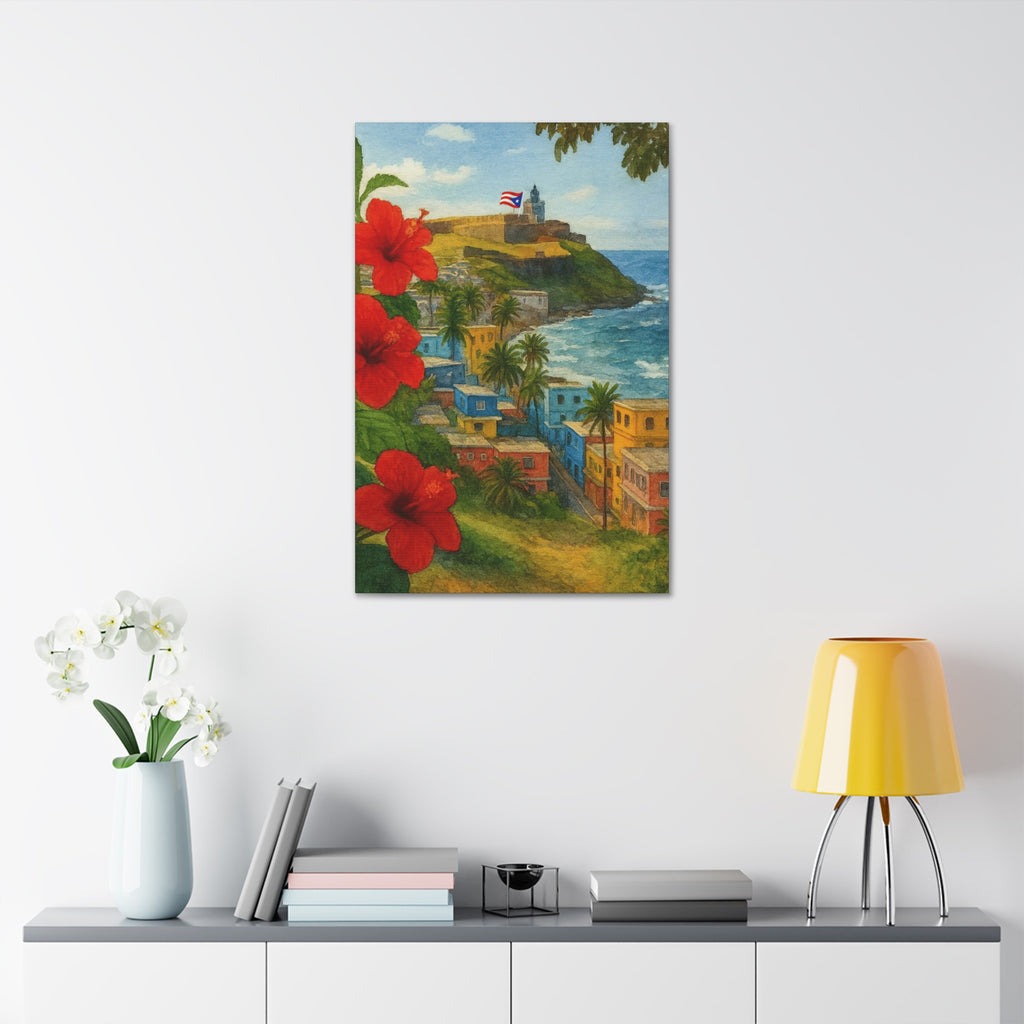Puerto Rico Coastal Canvas Print — Old San Juan Seaside Wall Art (Stretched 1.5")
