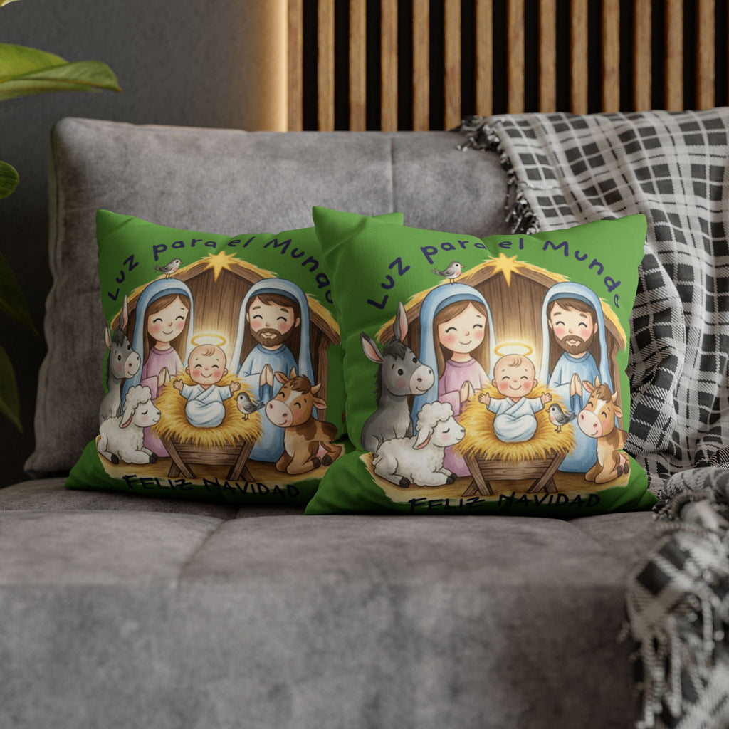 Nativity Pillowcase - "Luz para el Mundo" Feliz Navidad Christmas Throw Cover Puerto Rico Culture Pillow