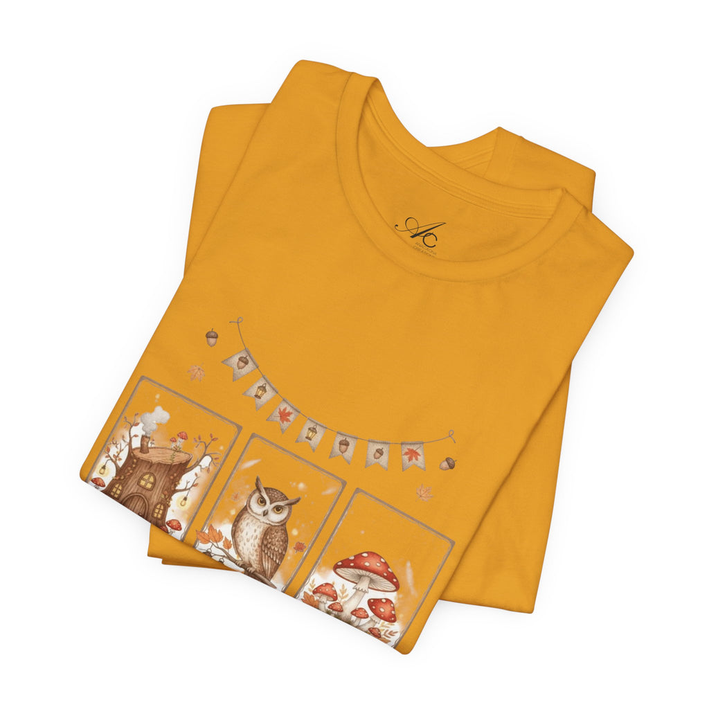 Enchanted Forest Fall Tee, Cute Owl Shirt, Autumn Graphic Tee, Nature Lover Gift, Cozy Fall Apparel, Wildlife T-Shirt, Unisex Fall Top