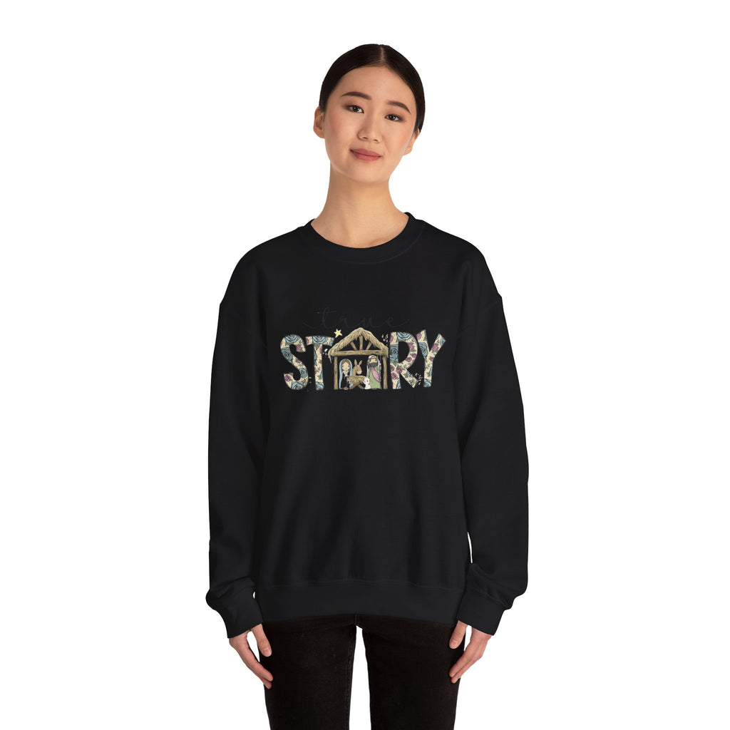 Crewneck Sweatshirt "Come Story" Floral Nativity Design  Cozy Christmas Pullover unique festive designs and joyful