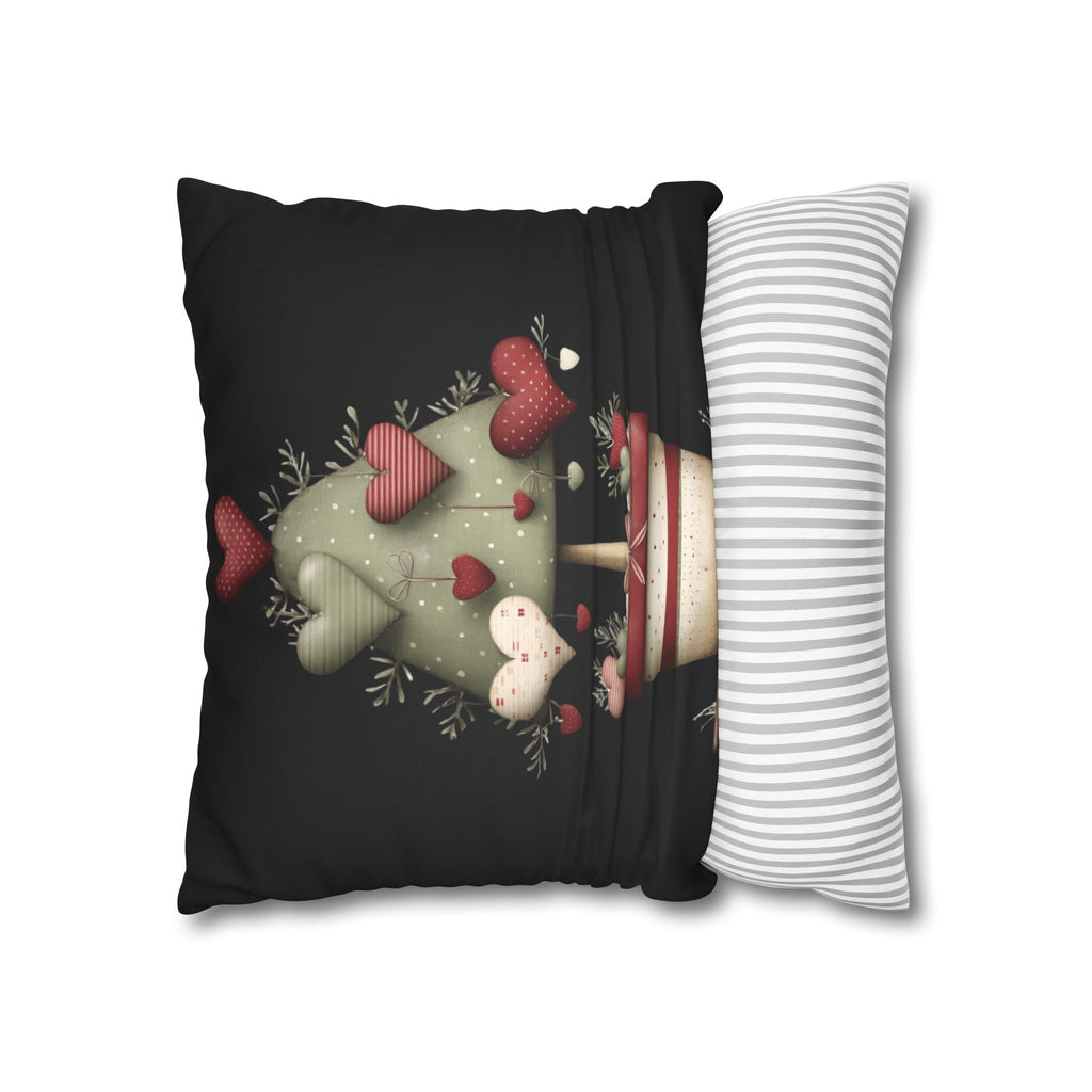 Valentine Heart Topiary Faux Suede Pillowcase CHRISTMAS PILLOW DÉCOR
