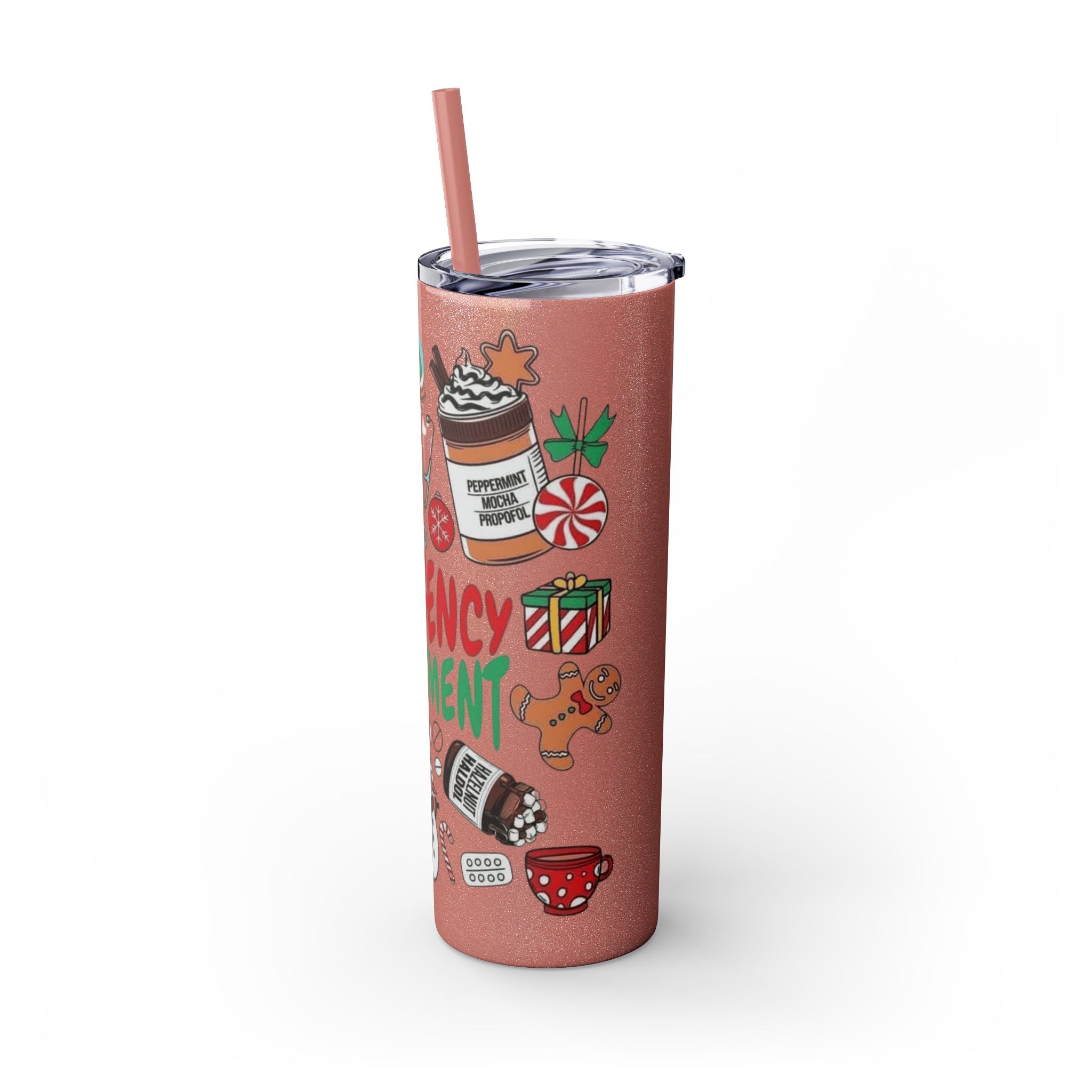 Emergency Department Nurse Christmas Skinny Tumbler - 20oz Holiday Medical Travel Cup with Straw Medical Christmas Mug