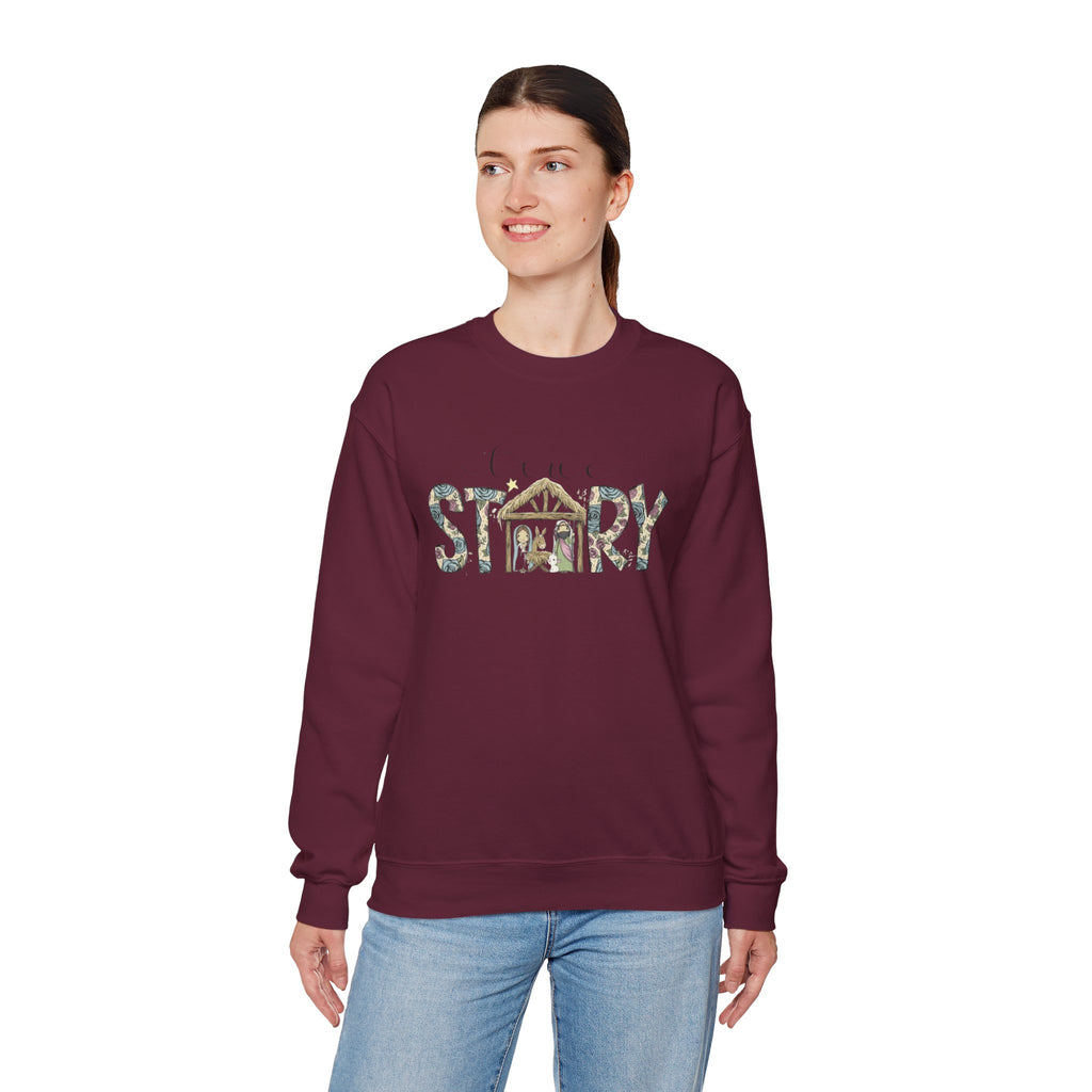 Crewneck Sweatshirt "Come Story" Floral Nativity Design  Cozy Christmas Pullover unique festive designs and joyful