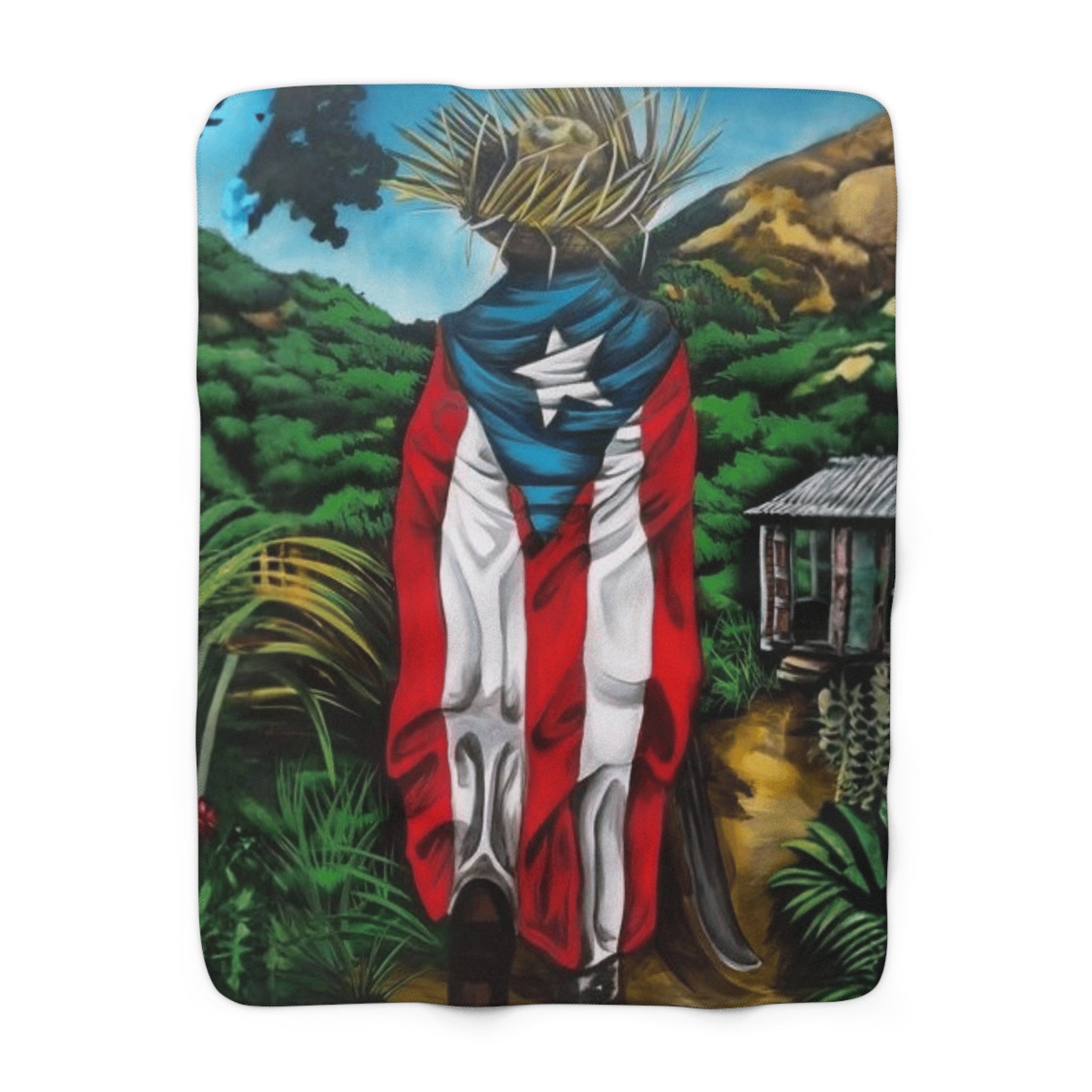Puerto Rican Flag Sherpa Blanket  Boricua Culture Fleece Throw Cozy Fleece Throw