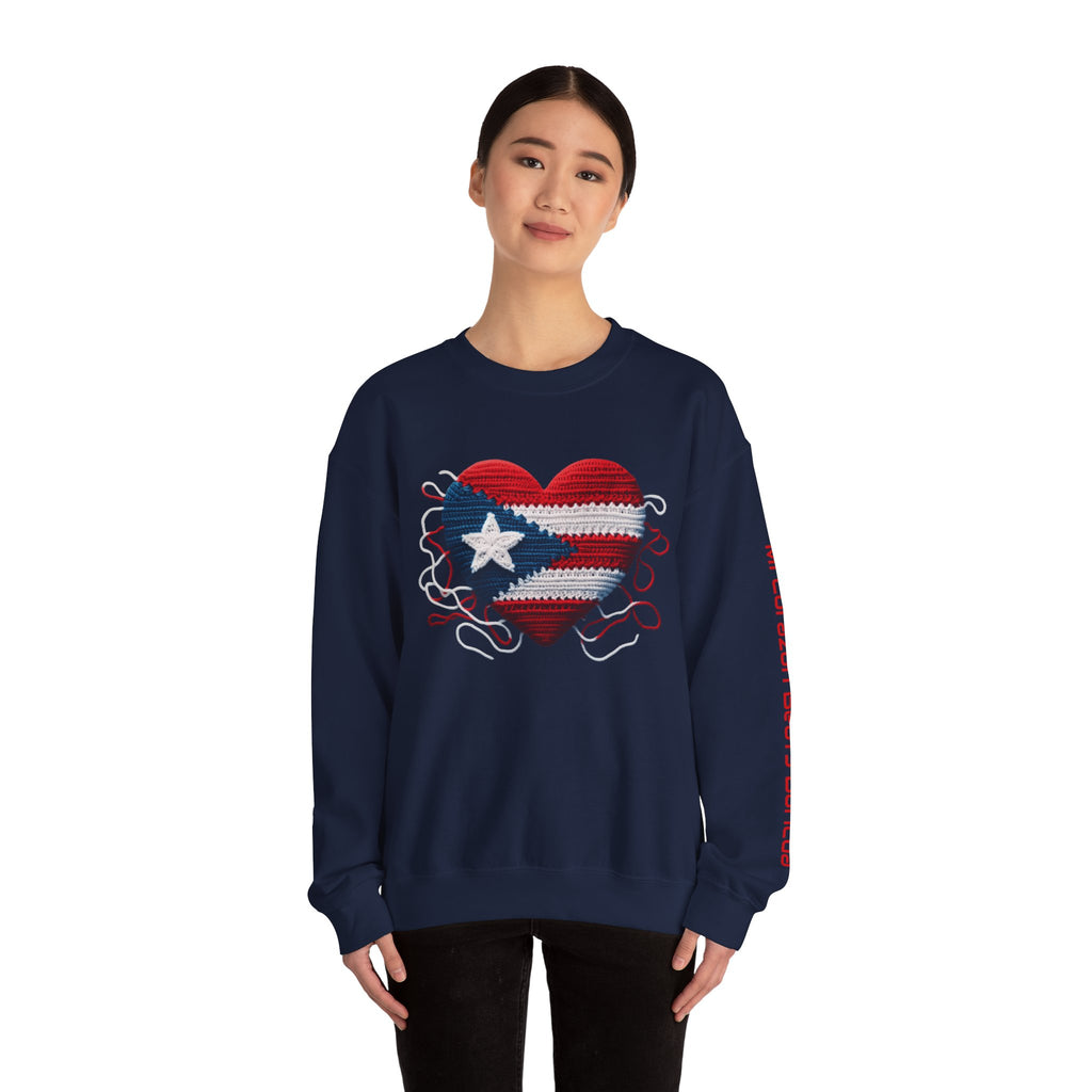 Puerto Rico Heart Crewneck Sweatshirt  Puerto Rican Flag Heart Knit Design