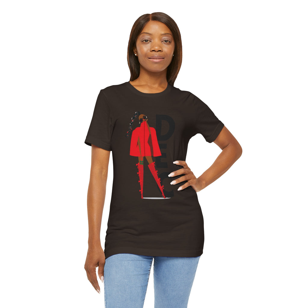 December Fashion Tee  Red Coat Model Graphic Shirt