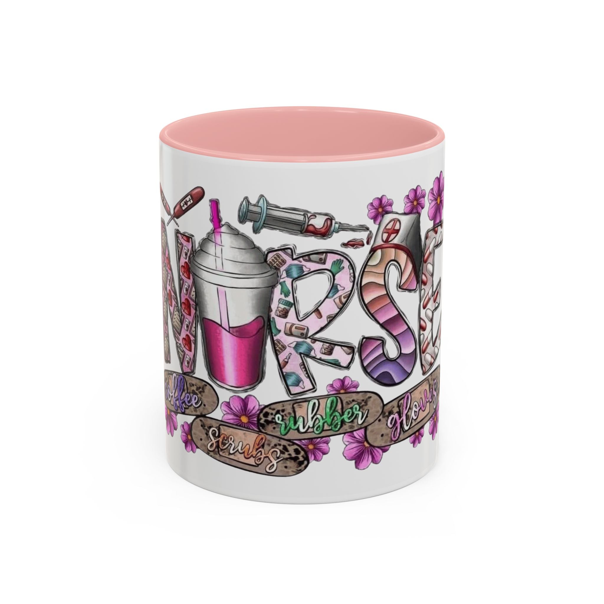 Nurse Love Coffee Mug  Cute Floral Medical Stethoscope & Syringe Design (11/15oz) Medical Christmas Mug