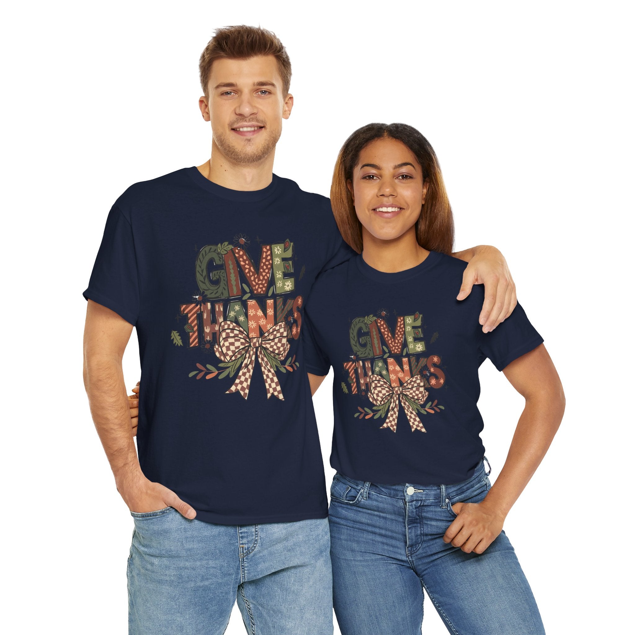 Give Thanks Tee Thanksgiving Graphic T-Shirt with Rustic Bow Design
