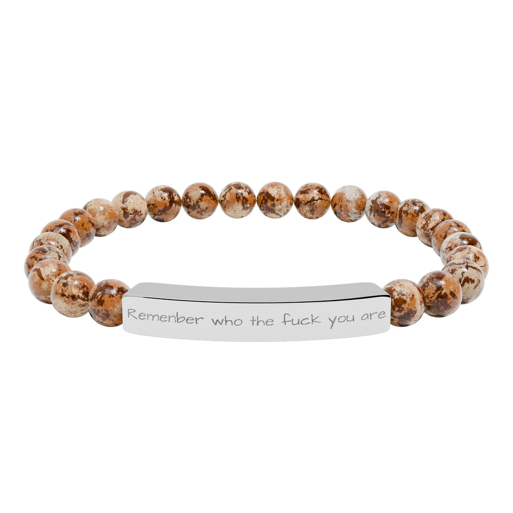 Remenber who you are Engraved Natural Stone Stretch Bracelet – Personalized Bar Bead Bracelet