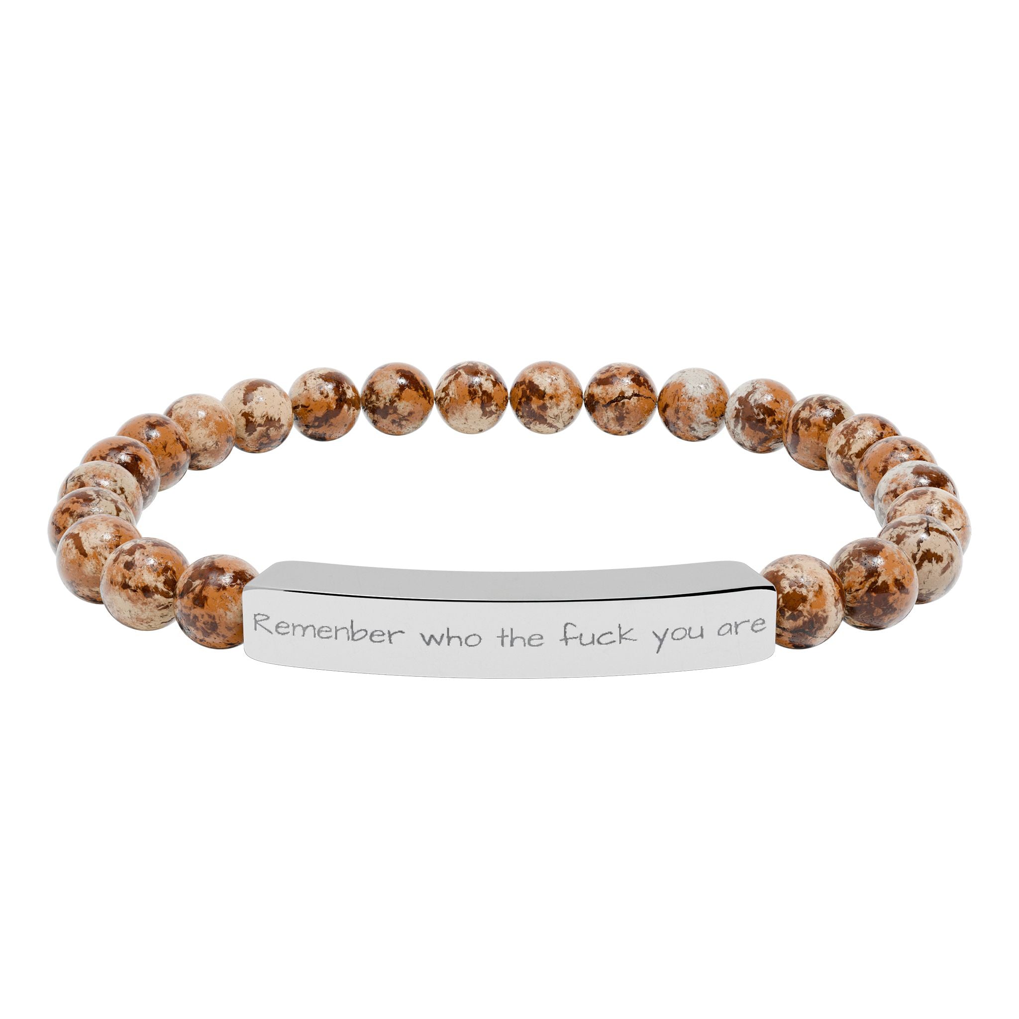 Remenber who you are Engraved Natural Stone Stretch Bracelet – Personalized Bar Bead Bracelet