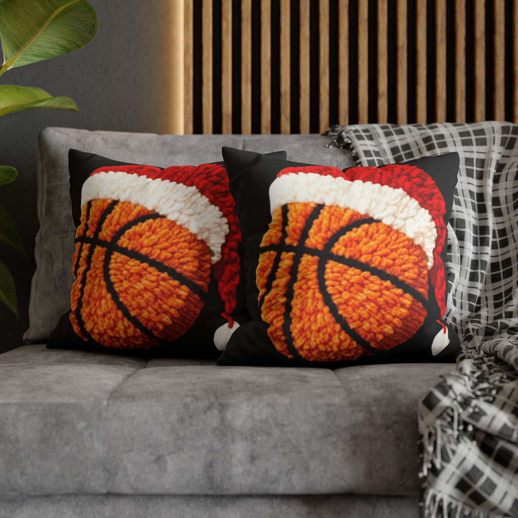 Basketball Christmas Pillowcase — Faux Suede Square Throw Pillow Cover