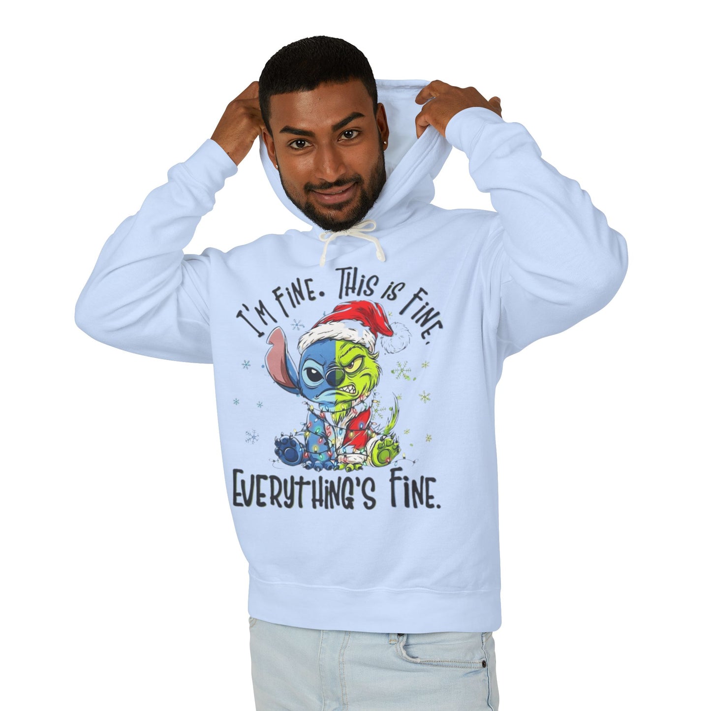 I'm Fine This Is Fine Hoodie  Funny Christmas Stitch Pullover Cartoon Christmas T-shirts and Sweaters