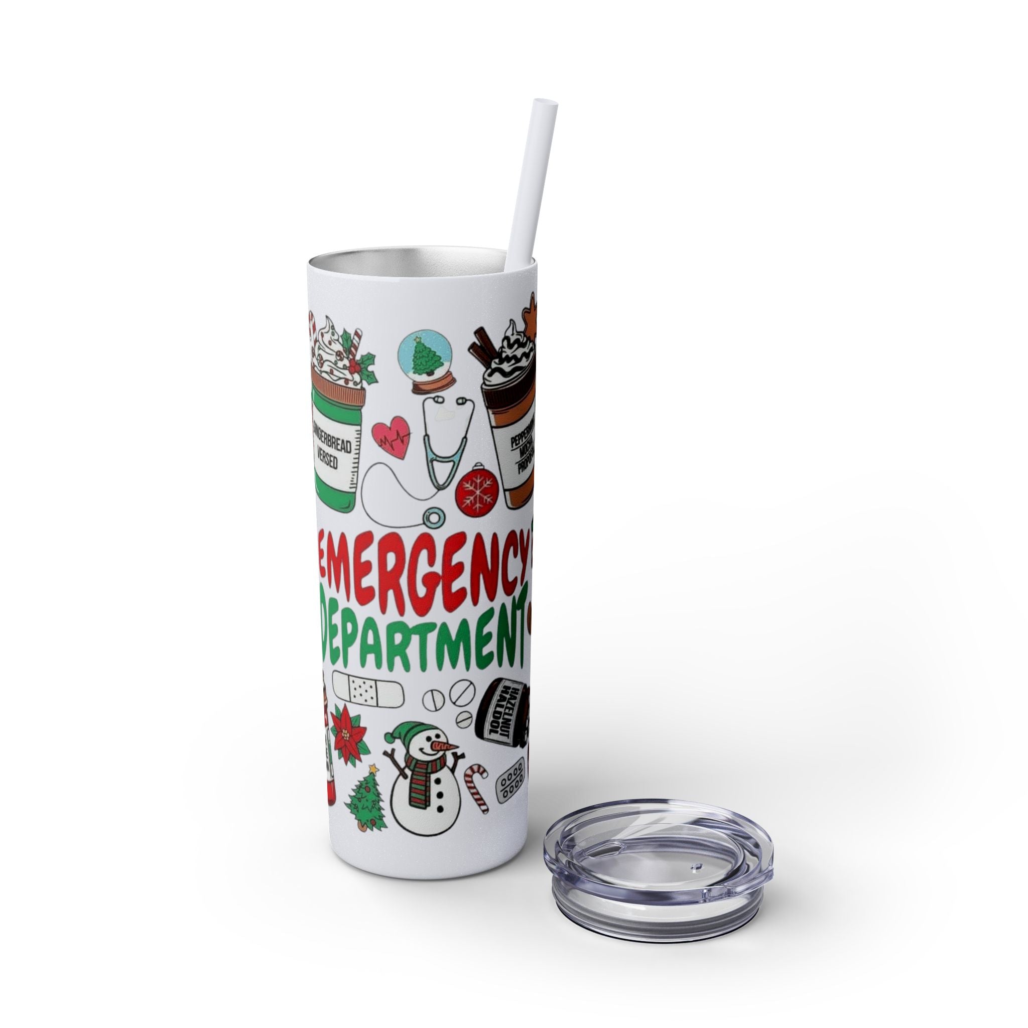 Emergency Department Nurse Christmas Skinny Tumbler - 20oz Holiday Medical Travel Cup with Straw Medical Christmas Mug