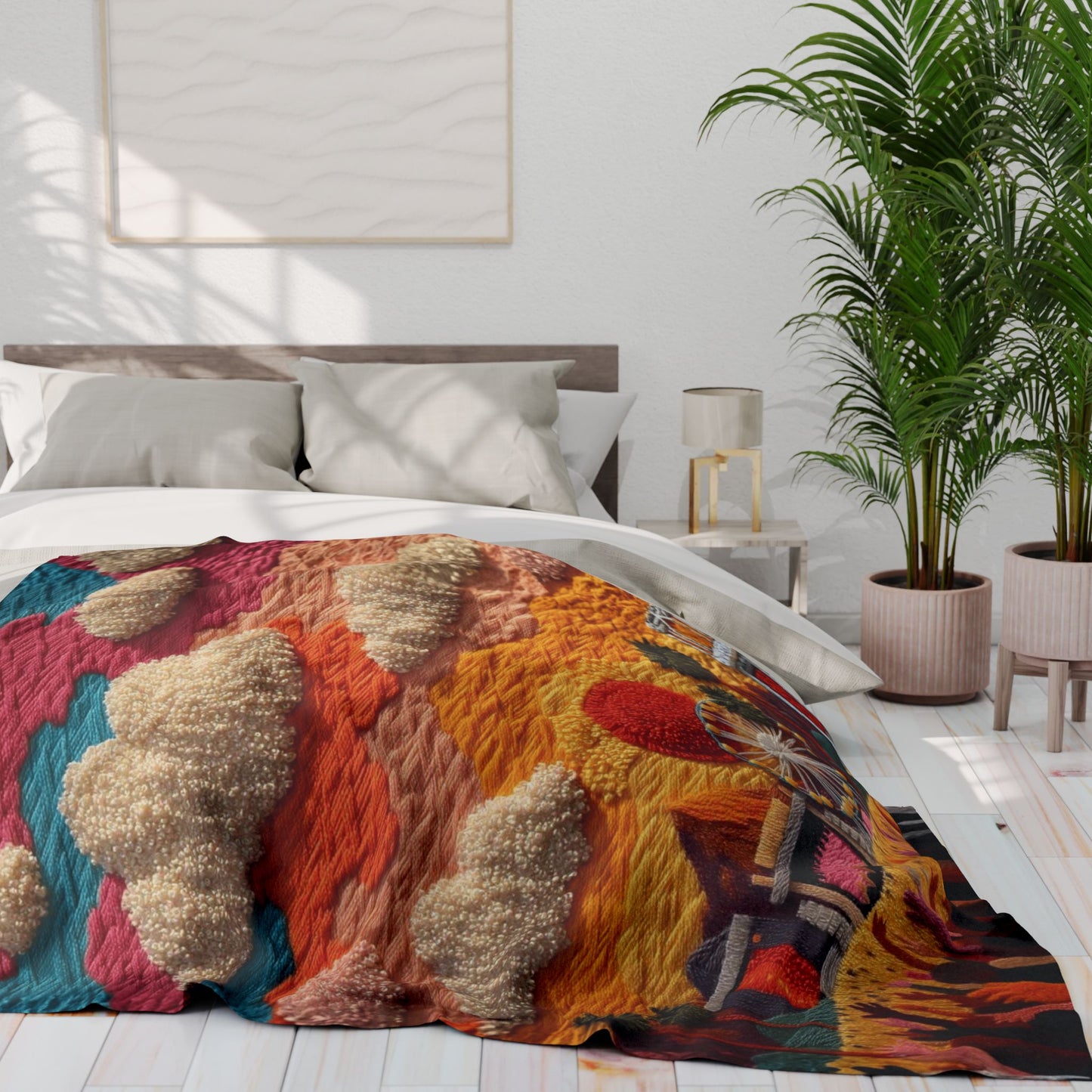 Festival Scene Fleece Blanket — Colorful Sunset Carnival Throw