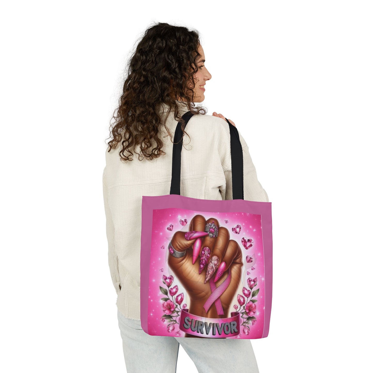 Breast Cancer Survivor Tote Bag  Pink Ribbon Empowerment Canvas Tote