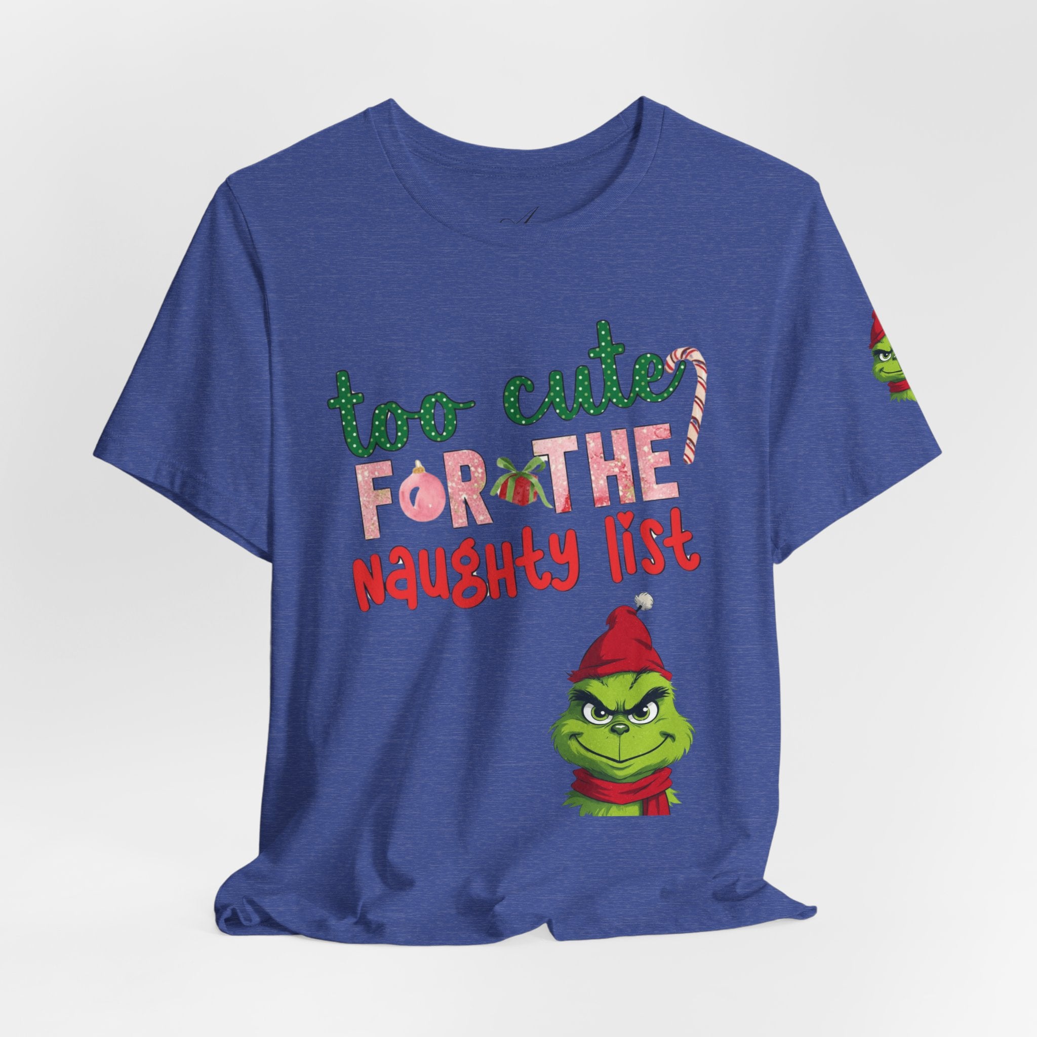 Christmas T-Shirts and Sweatshirts Collection Cute Grinch Holiday Tee 'Too Cute for the Naughty List' Unisex Jersey T-Shirt