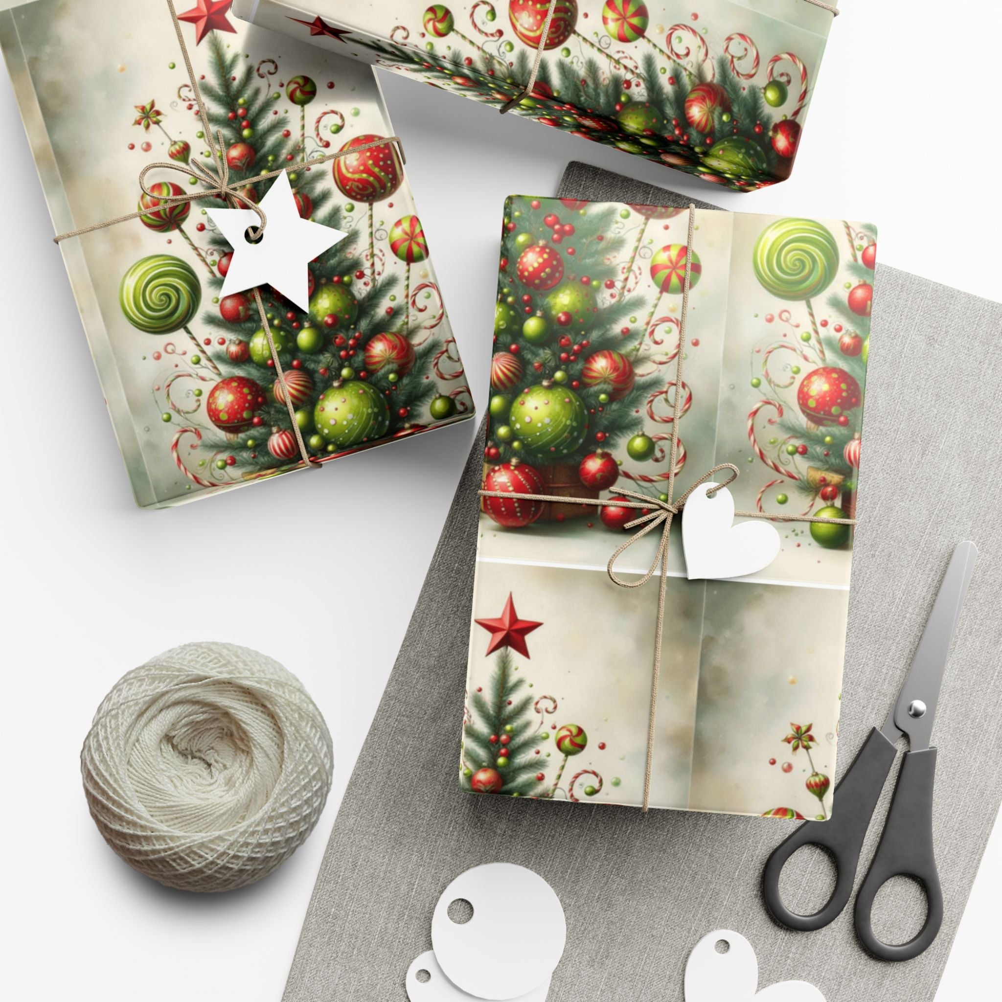Christmas Tree Ornament Gift Wrap Paper — Vintage Holiday Wrapping Sheets