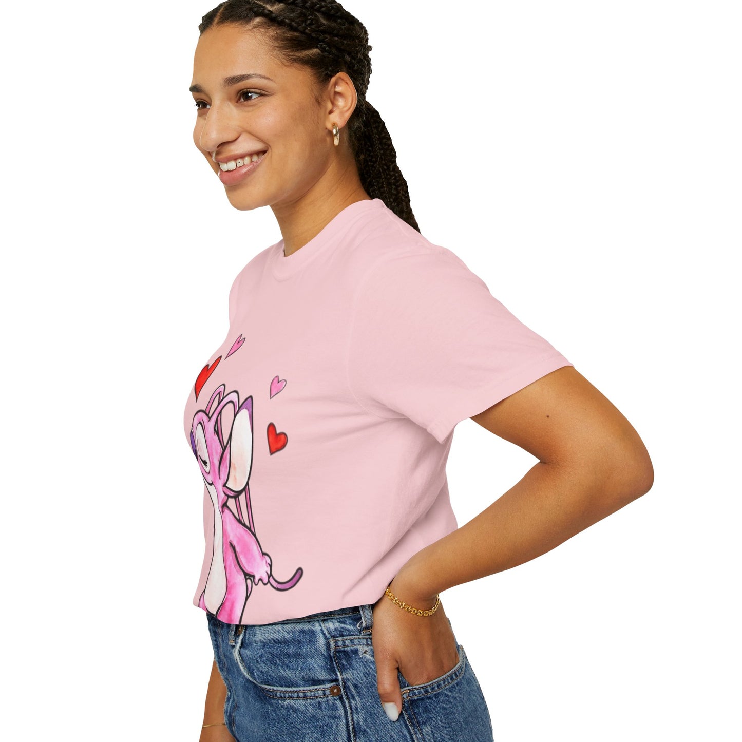 T-Shirt — Cute Pink Cartoon Creature with Hearts | Valentine’s Gift Tee