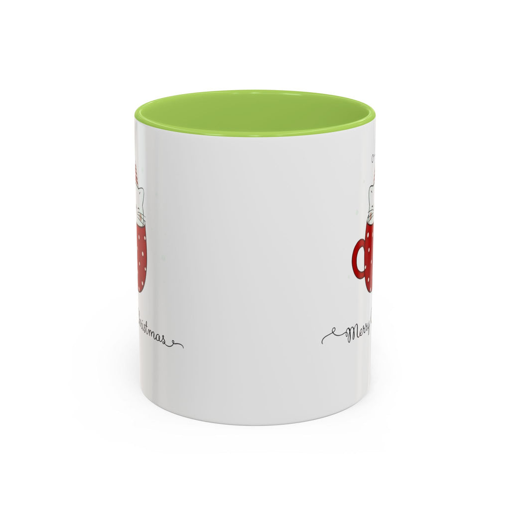 Christmas Cat Accent Mug "Merry Christmas" Polka Dot Holiday Coffee Cup Christmas Mugs Collection!