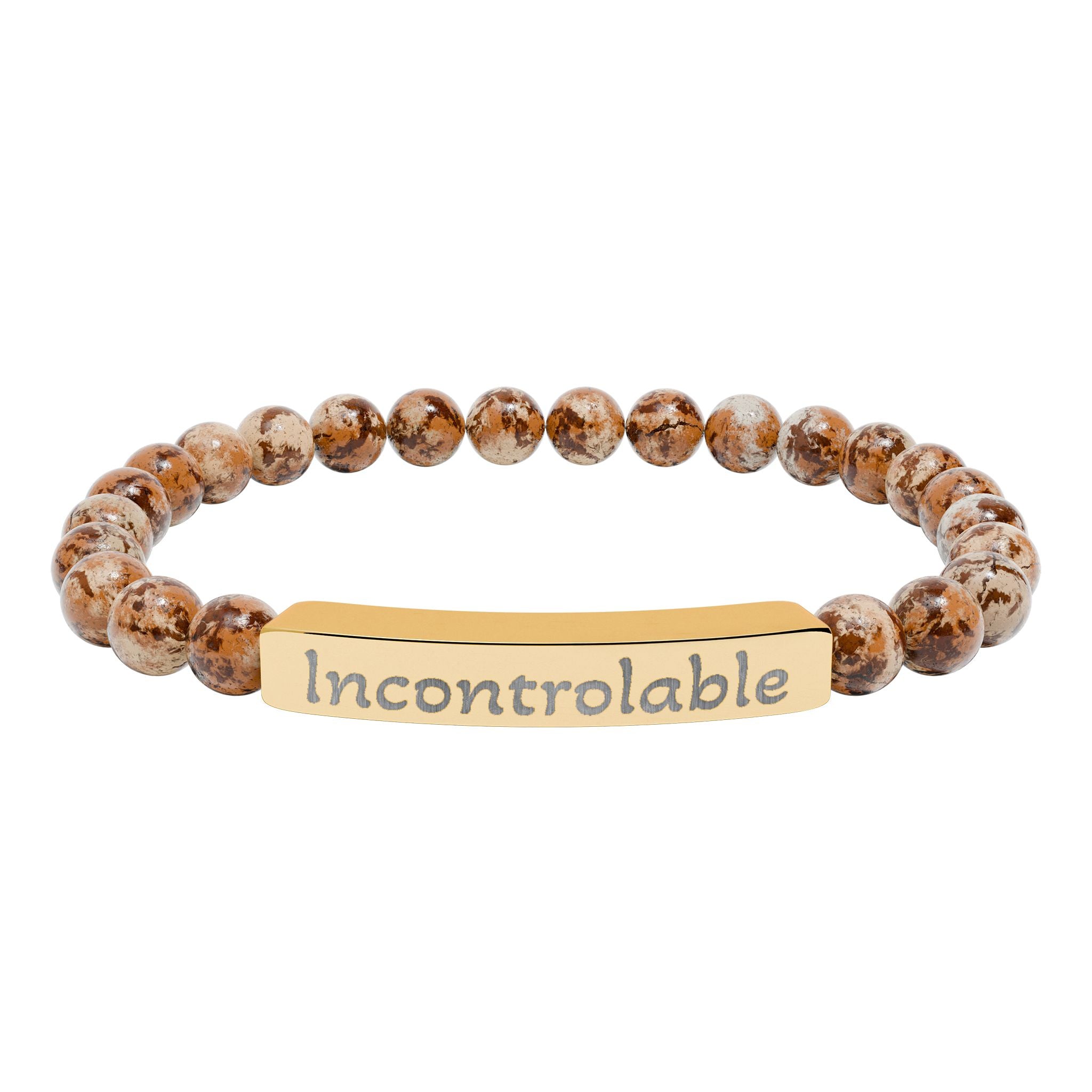 Engraved Natural Stone Stretch Bracelet — 'Incontrolable' Bar Beaded Bracelet