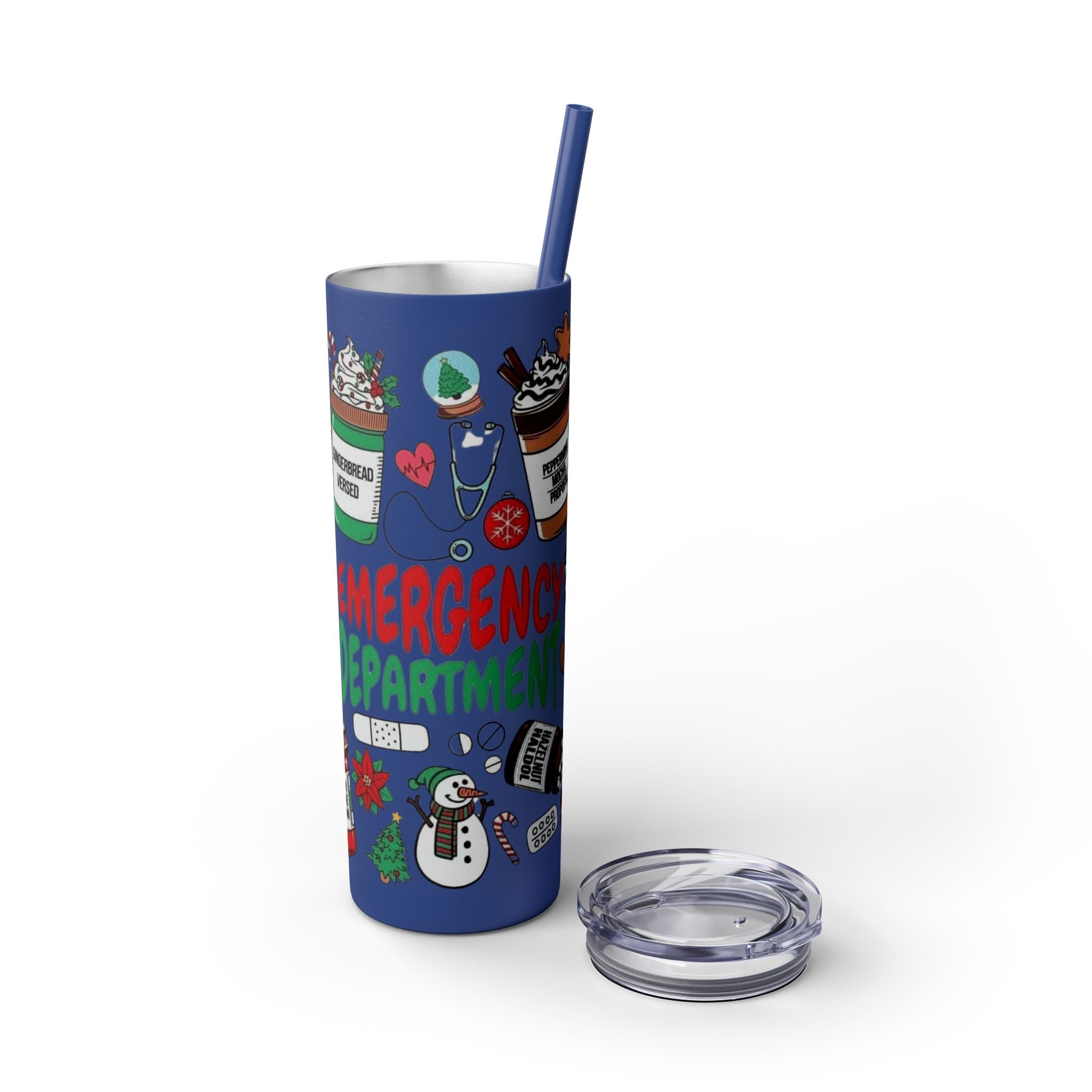 Emergency Department Nurse Christmas Skinny Tumbler - 20oz Holiday Medical Travel Cup with Straw Medical Christmas Mug