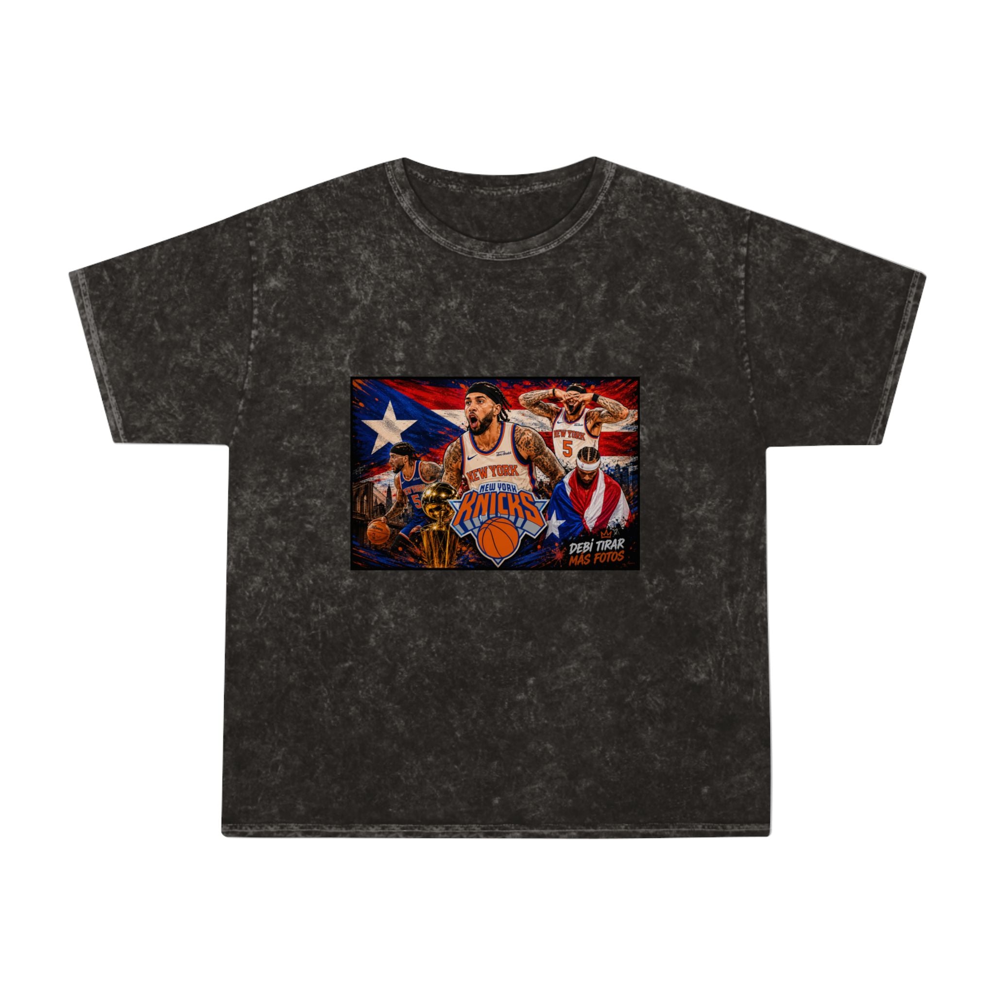 Mineral Wash Tee — Vintage Basketball Collage (Puerto Rico Flag)