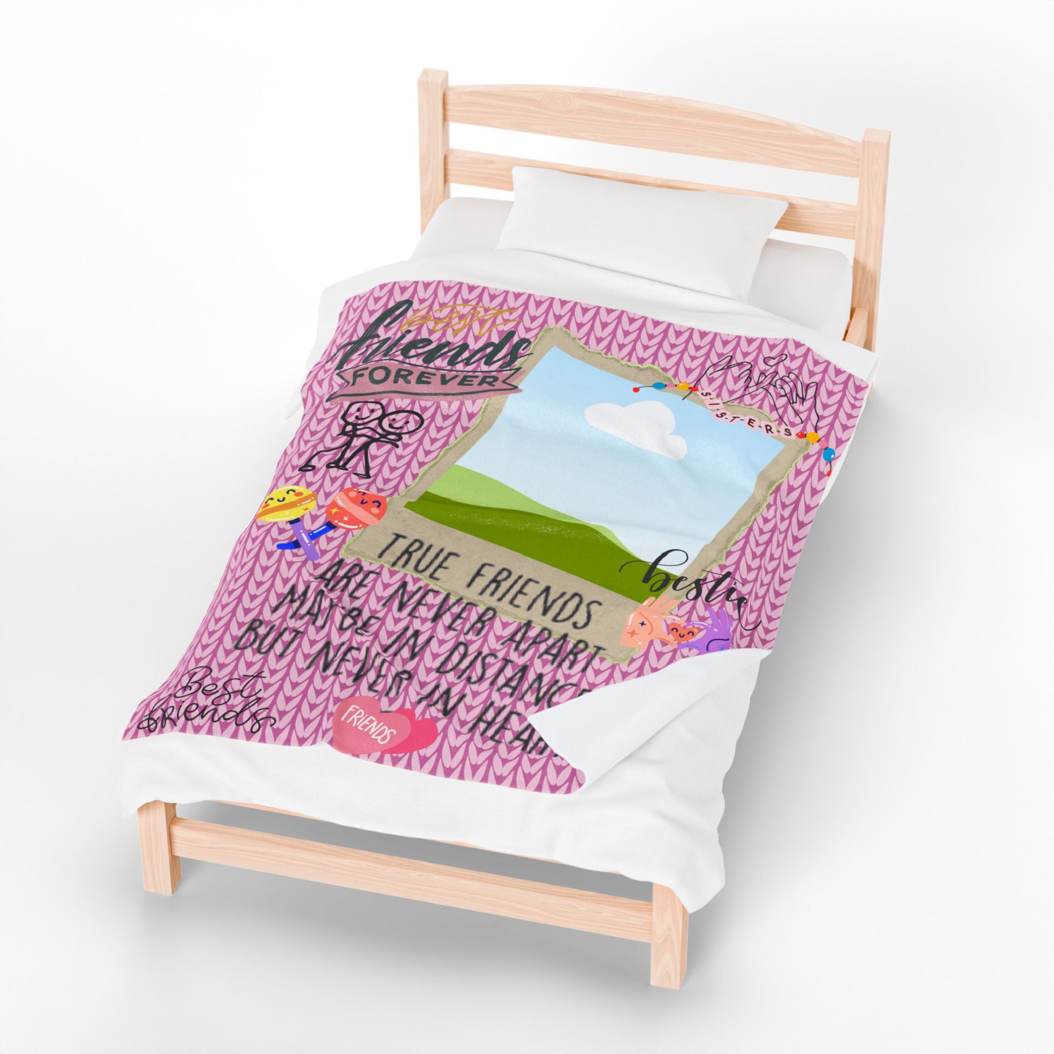 Friends Forever Velveteen Plush Blanket – "True Friends Are Never Apart" Cozy Keepsake for Besties