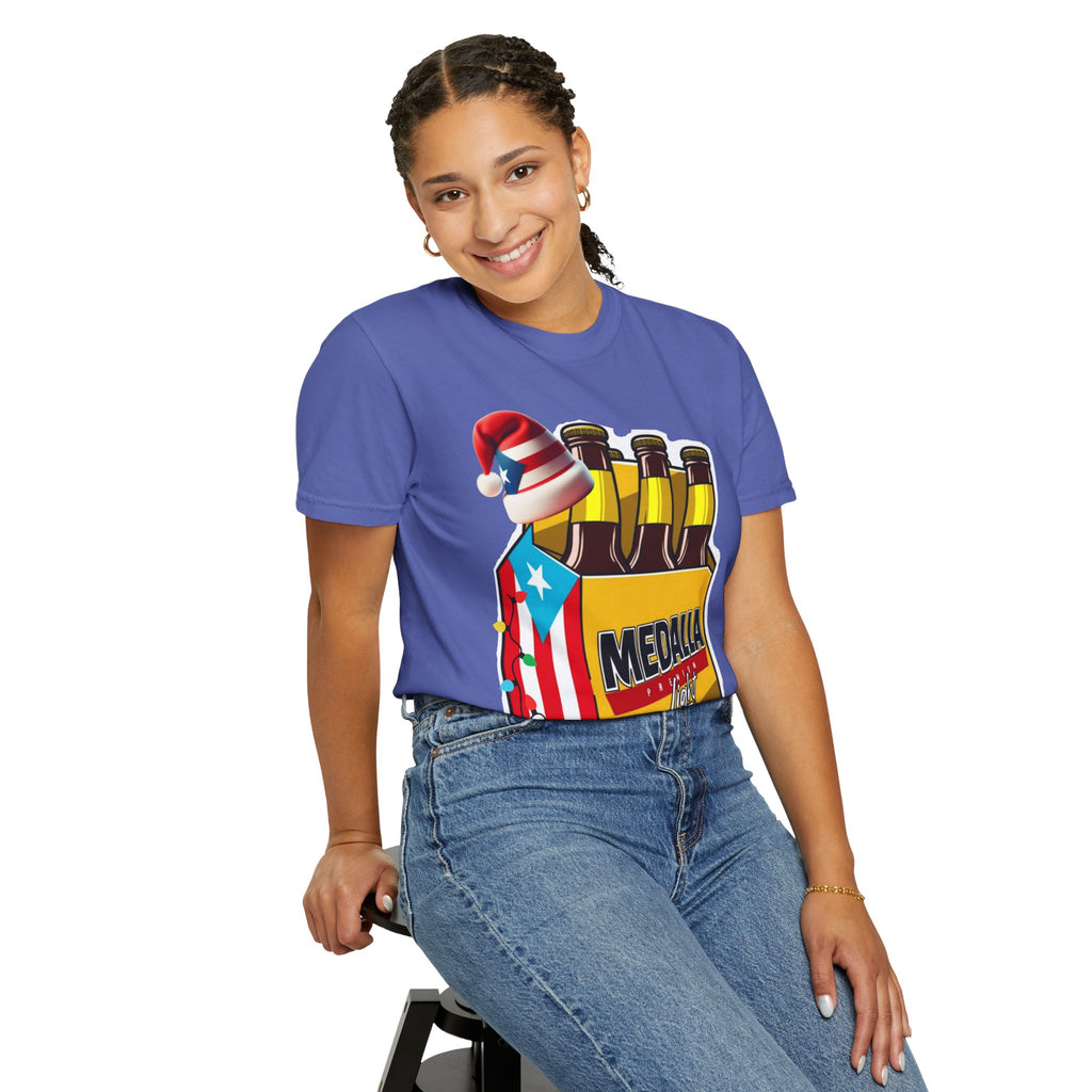 Medalla Light Beer T-Shirt  Navidad Boricua Holiday Tee Puerto Rico’s Navidades
