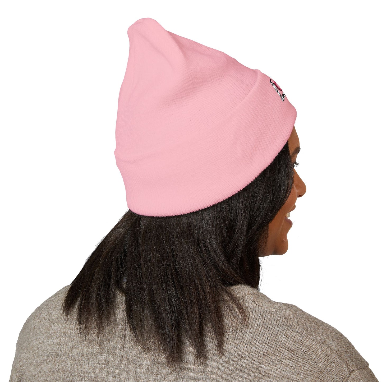 Embroidered 'Love' Heart Cuffed Beanie — Cozy Pink Accent Winter Hat
